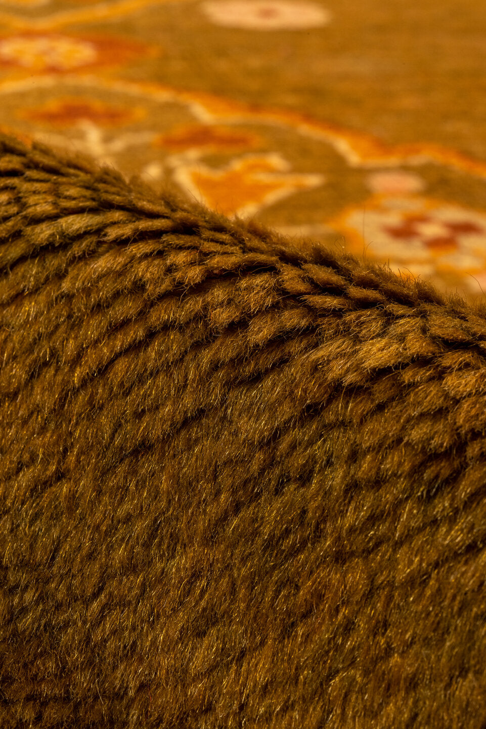 3' x 11' one-of-a-kind handmade antique Oushak runner rug. Color palette: camel, gold, rust, ivory, blush, sage, beige