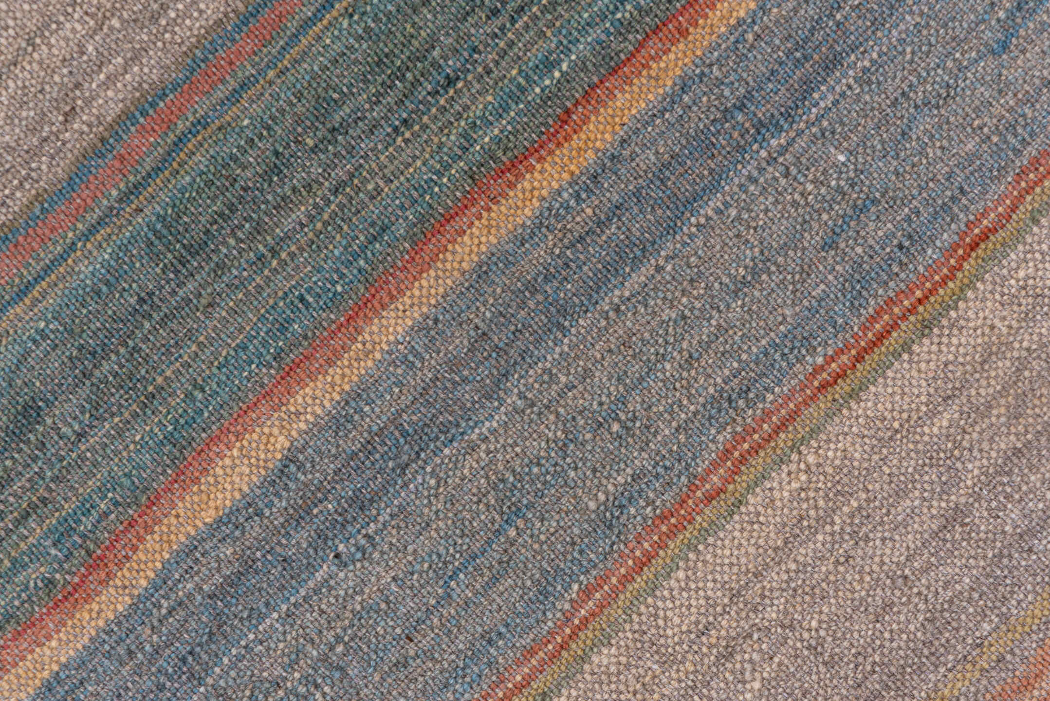 8' x 11' one-of-a-kind handmade vintage Kilim large size rug. Color palette: ivory, muted blue, taupe, blush, sage, sand