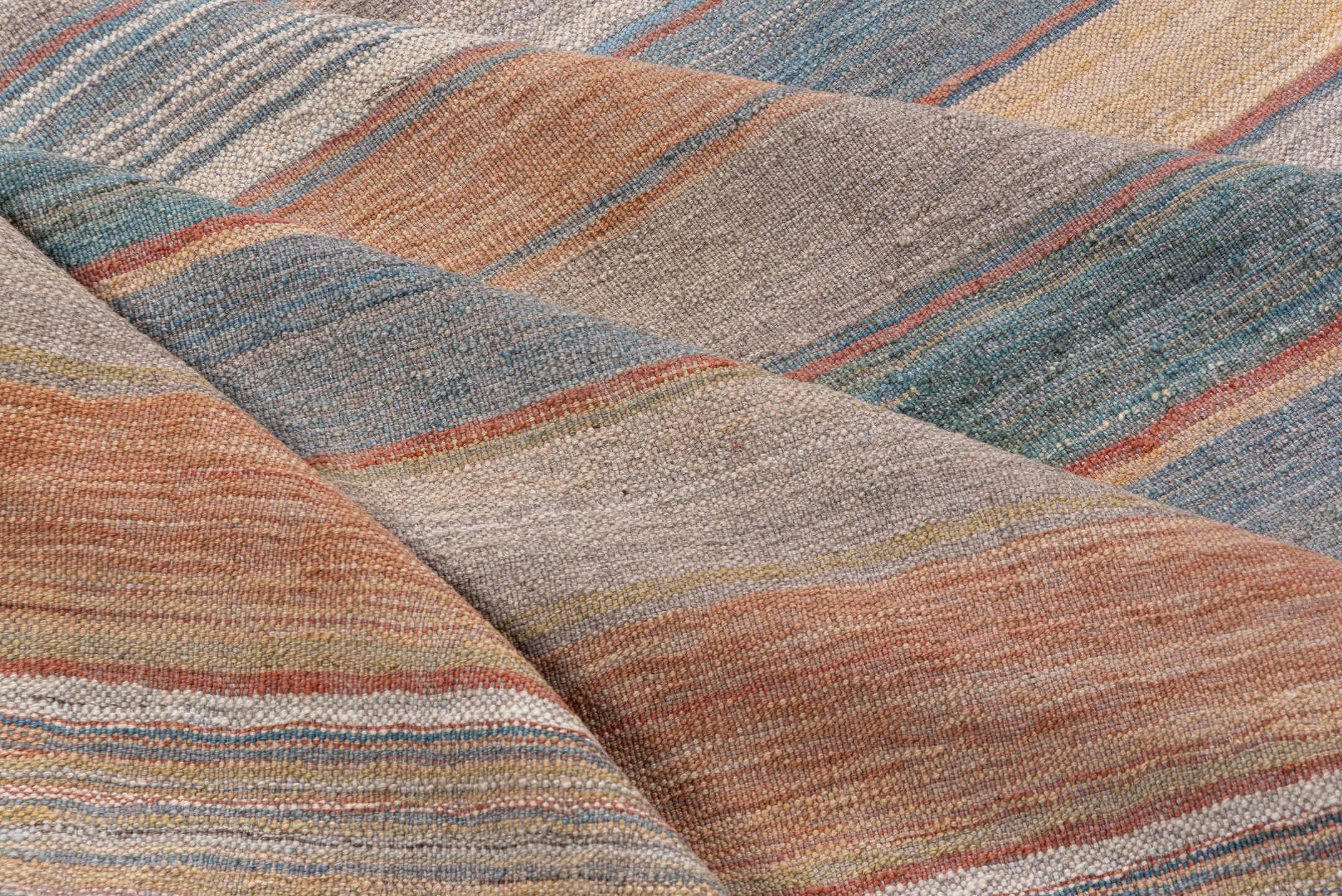 8' x 11' one-of-a-kind handmade vintage Kilim large size rug. Color palette: ivory, muted blue, taupe, blush, sage, sand