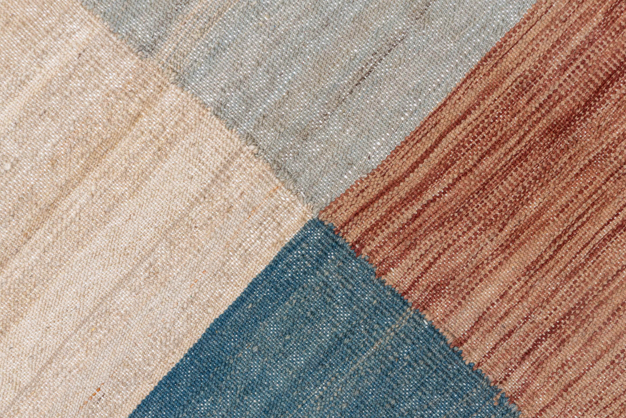 6' x 8' one-of-a-kind handmade vintage Kilim medium size rug. Color palette: taupe, ivory, dusty blue, rose, sand, camel