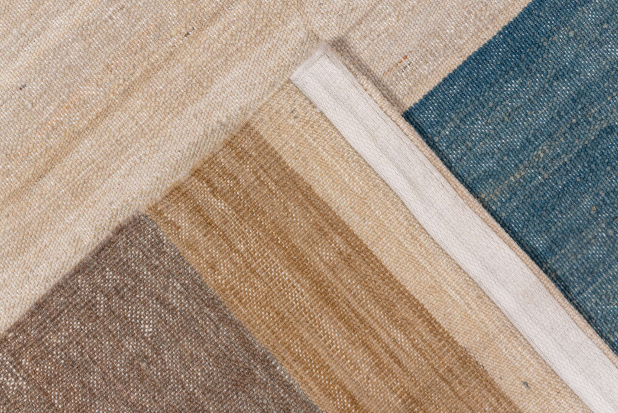 6' x 8' one-of-a-kind handmade vintage Kilim medium size rug. Color palette: taupe, ivory, dusty blue, rose, sand, camel