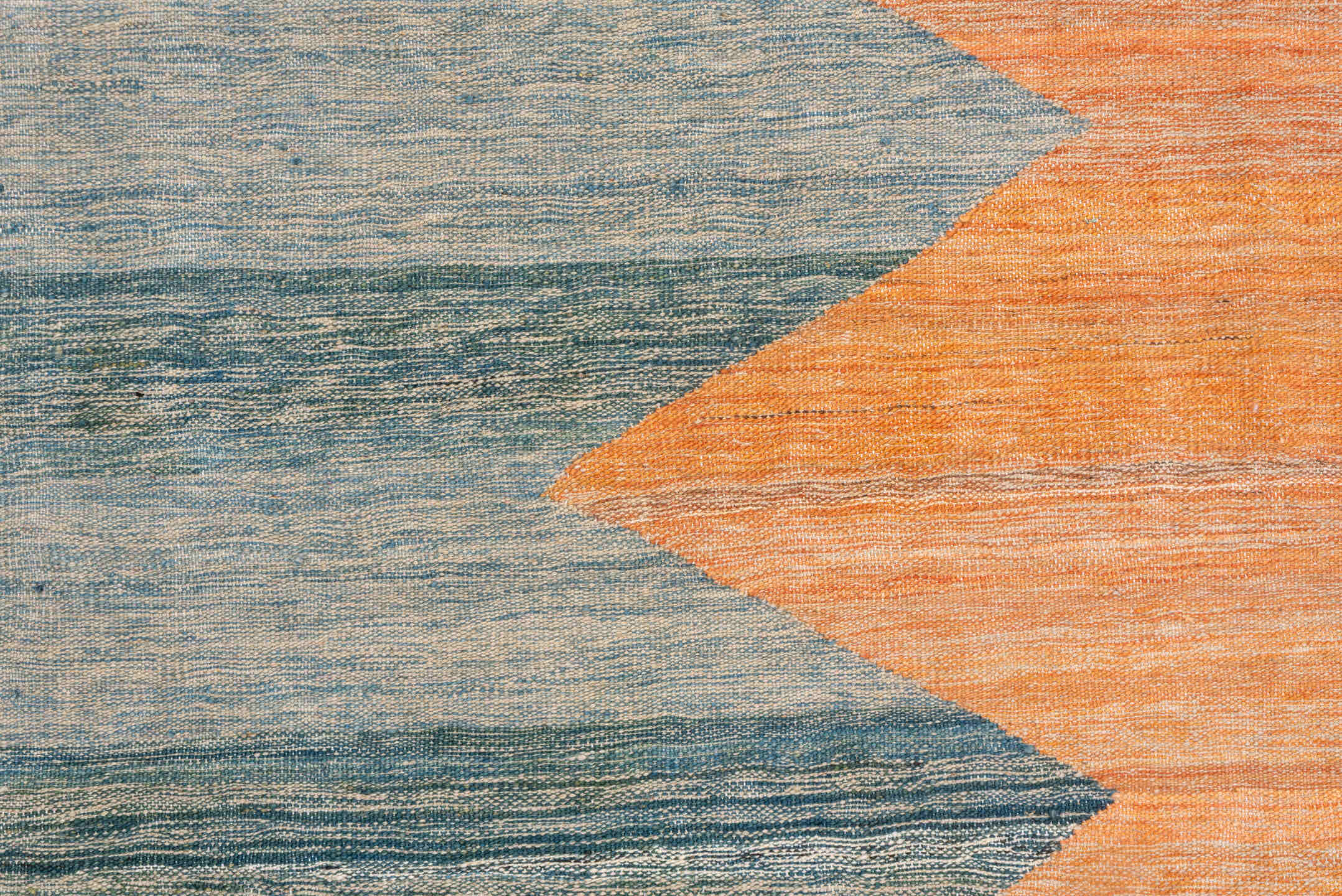 8' x 11' one-of-a-kind handmade vintage Kilim large size rug. Color palette: blue, peach, sky_blue, sand, slate, teal
