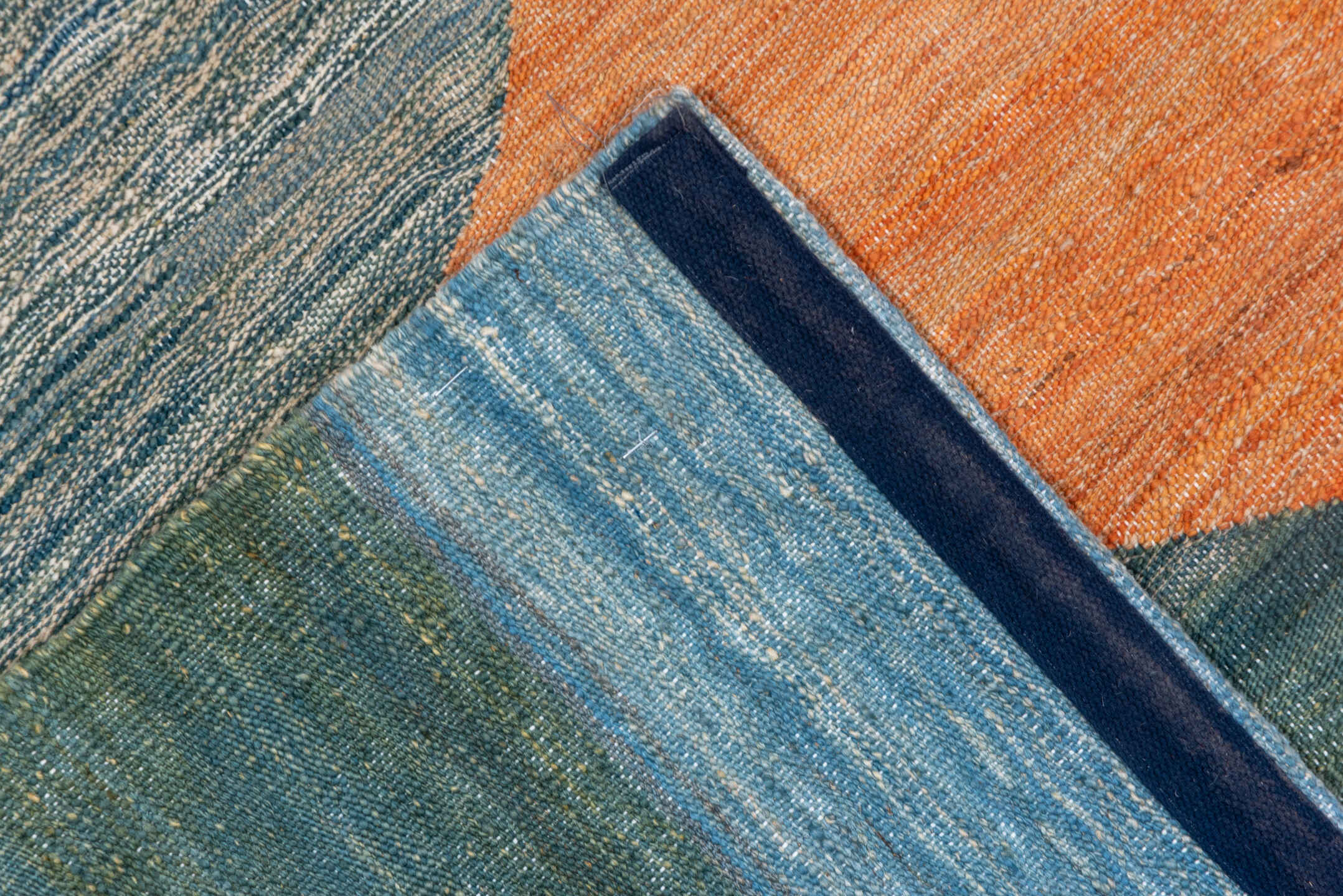 8' x 11' one-of-a-kind handmade vintage Kilim large size rug. Color palette: blue, peach, sky_blue, sand, slate, teal