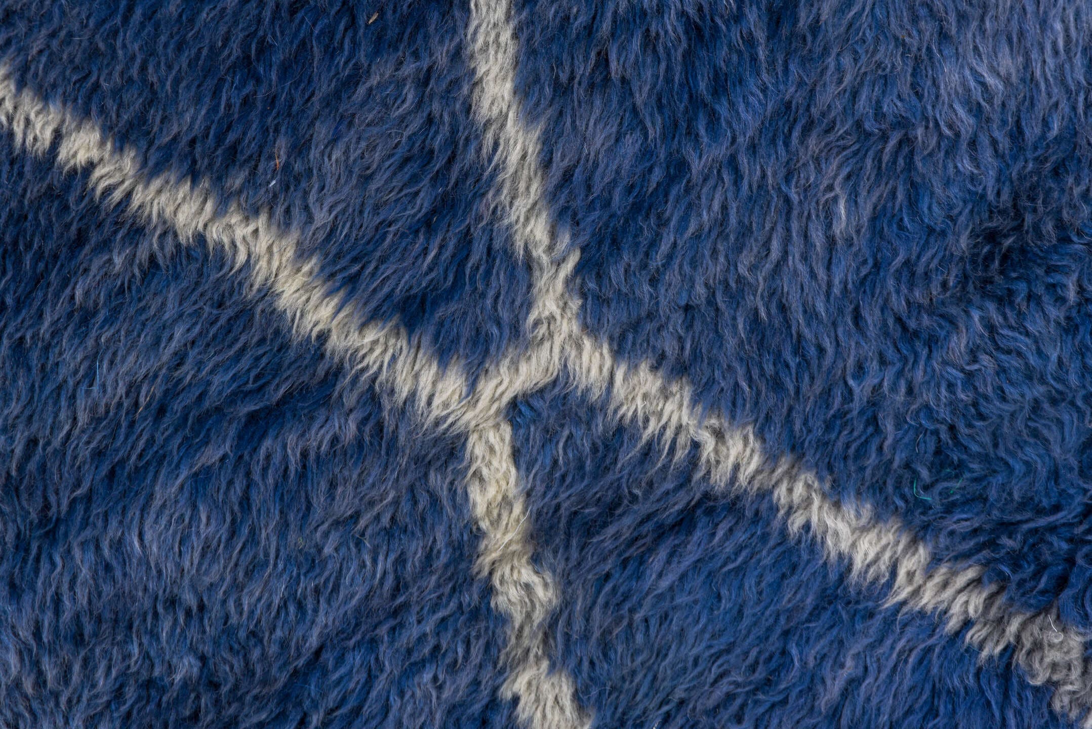 3' x 15' one-of-a-kind handmade vintage Moroccan runner rug. Color palette: navy, ivory, slate, blue, gray