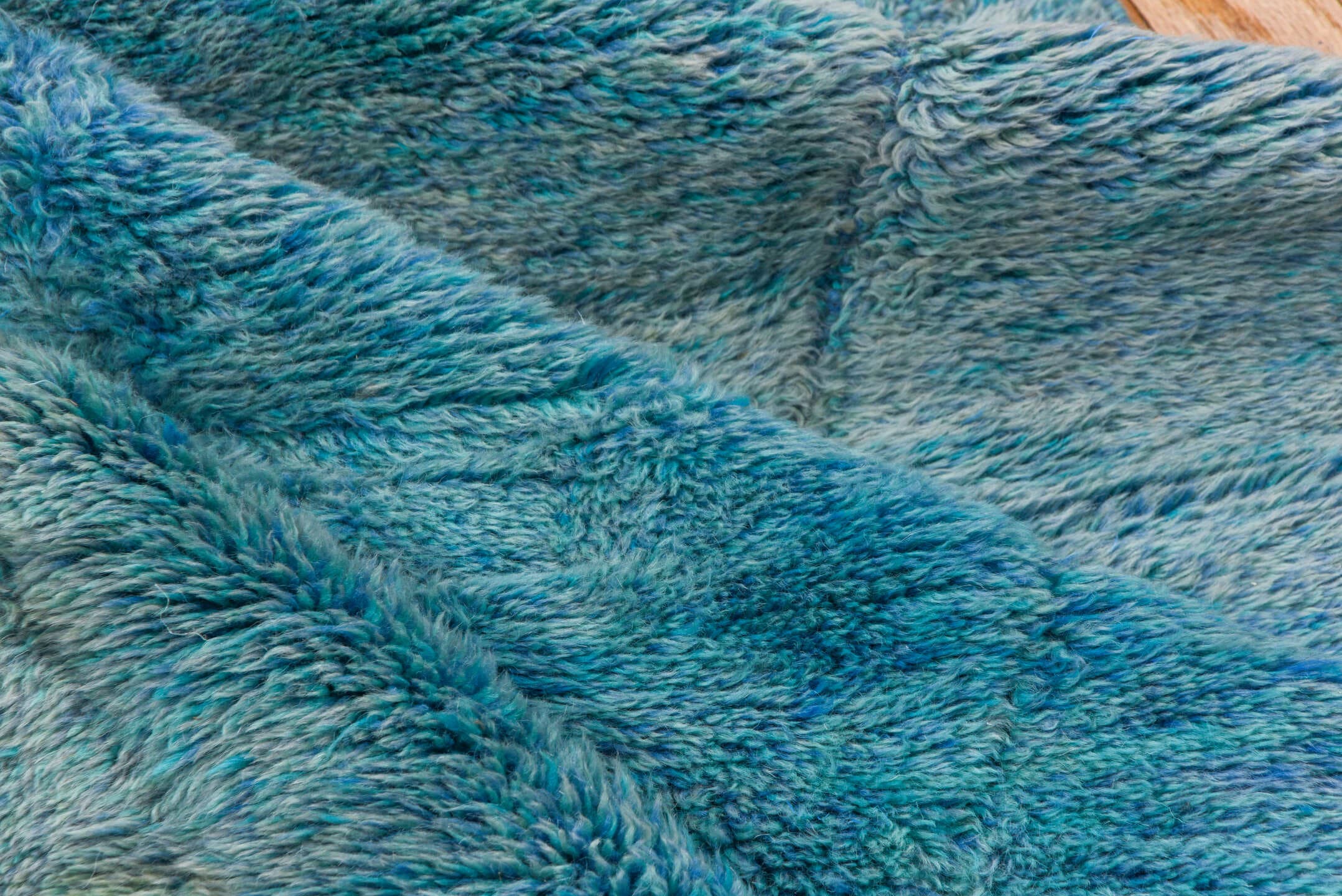 2' x 13' one-of-a-kind handmade vintage Moroccan runner rug. Color palette: aqua, sky blue, turquoise, ivory, teal