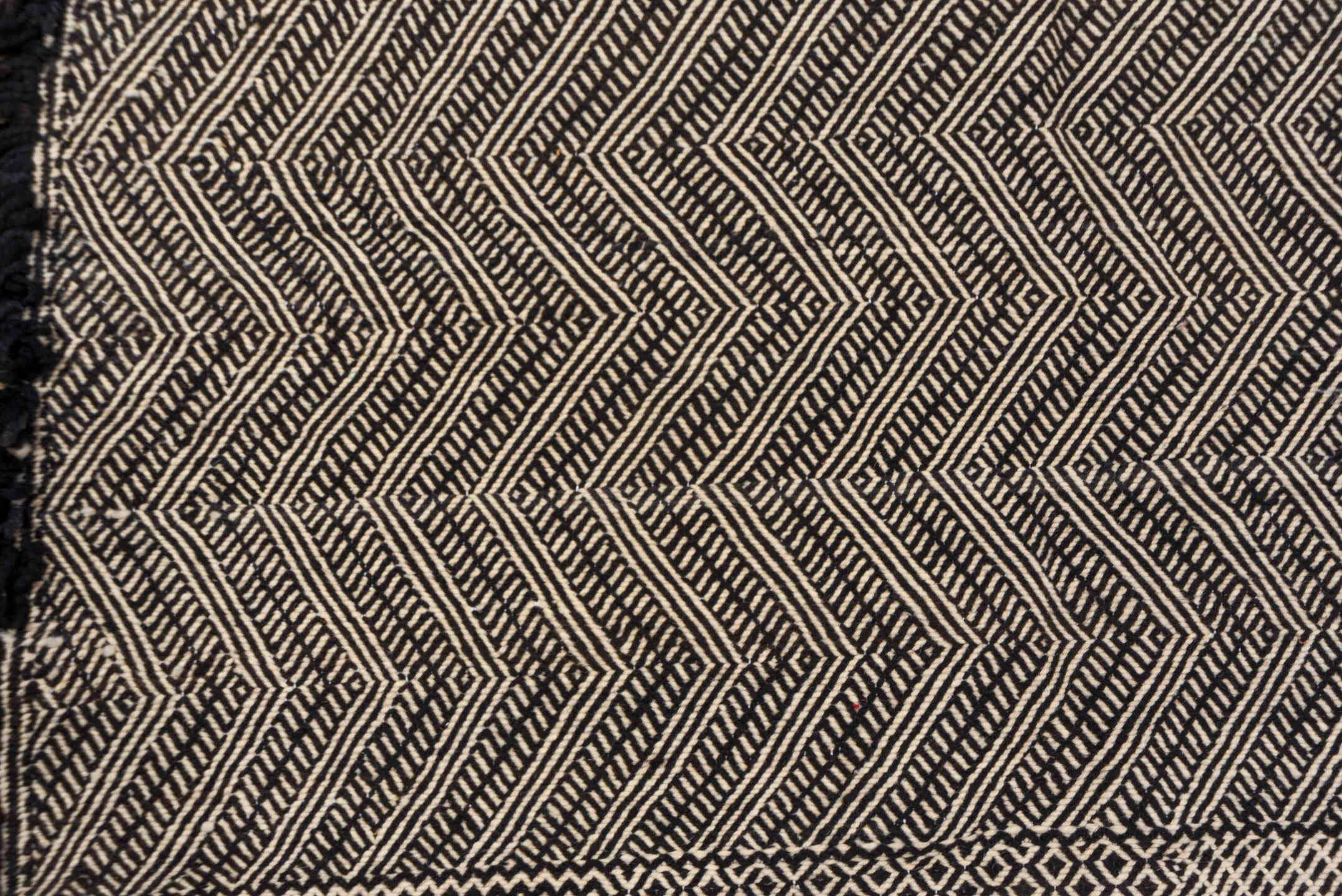 8' x 12' one-of-a-kind handmade vintage Kilim large size rug. Color palette: brown, gray, light gray, off-white, pink