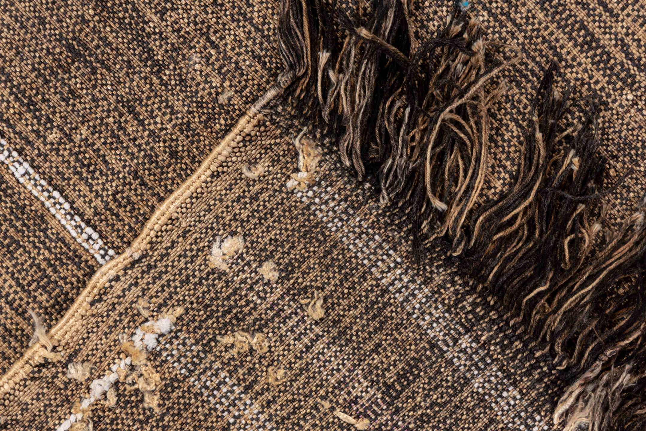 5' x 8' one-of-a-kind handmade vintage Cactus Kilim medium size rug. Color palette: taupe, brown, ivory, camel, gold, aqua