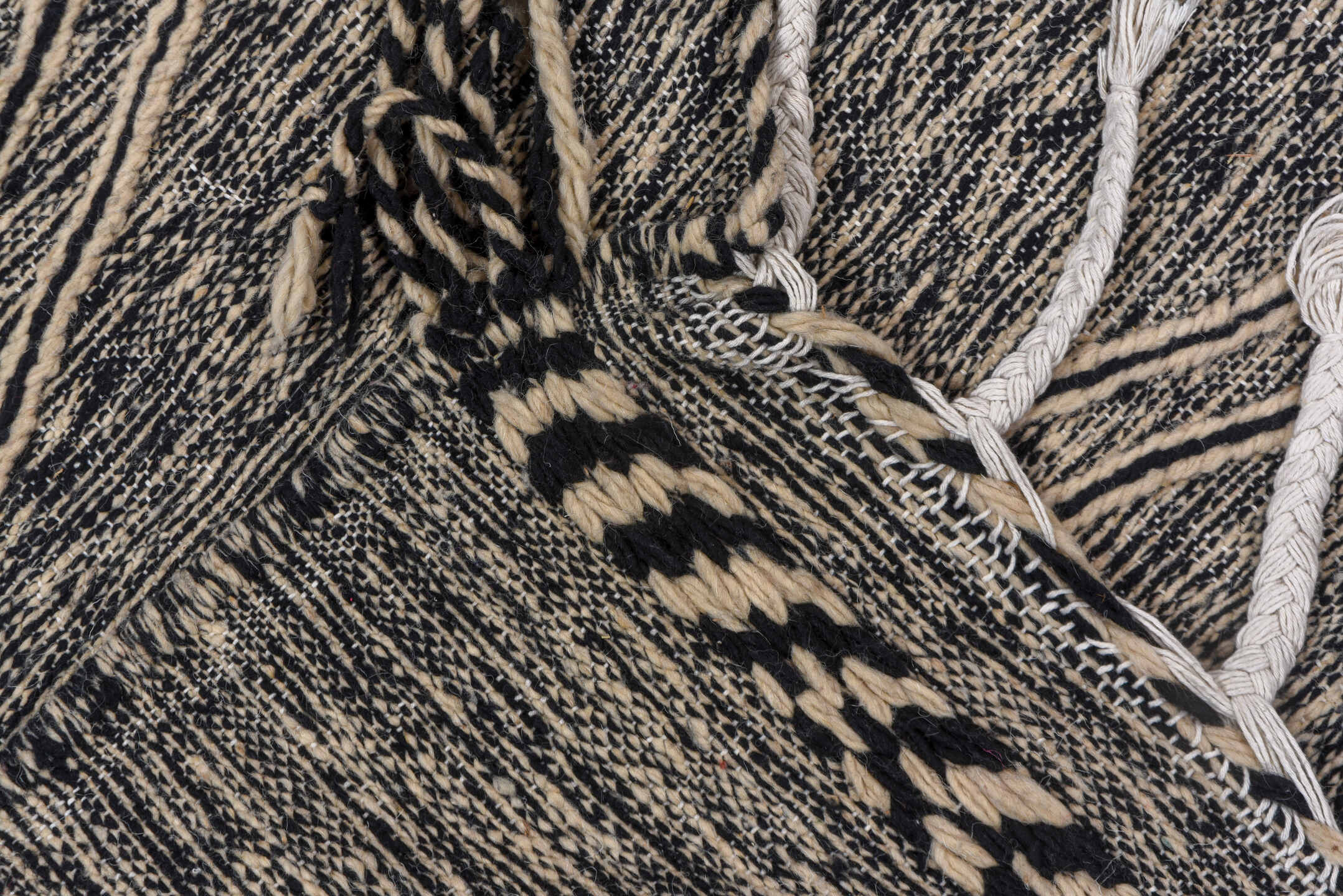 6' x 10' one-of-a-kind handmade vintage Kilim large size rug. Color palette: charcoal, ivory, taupe, gray, black, beige