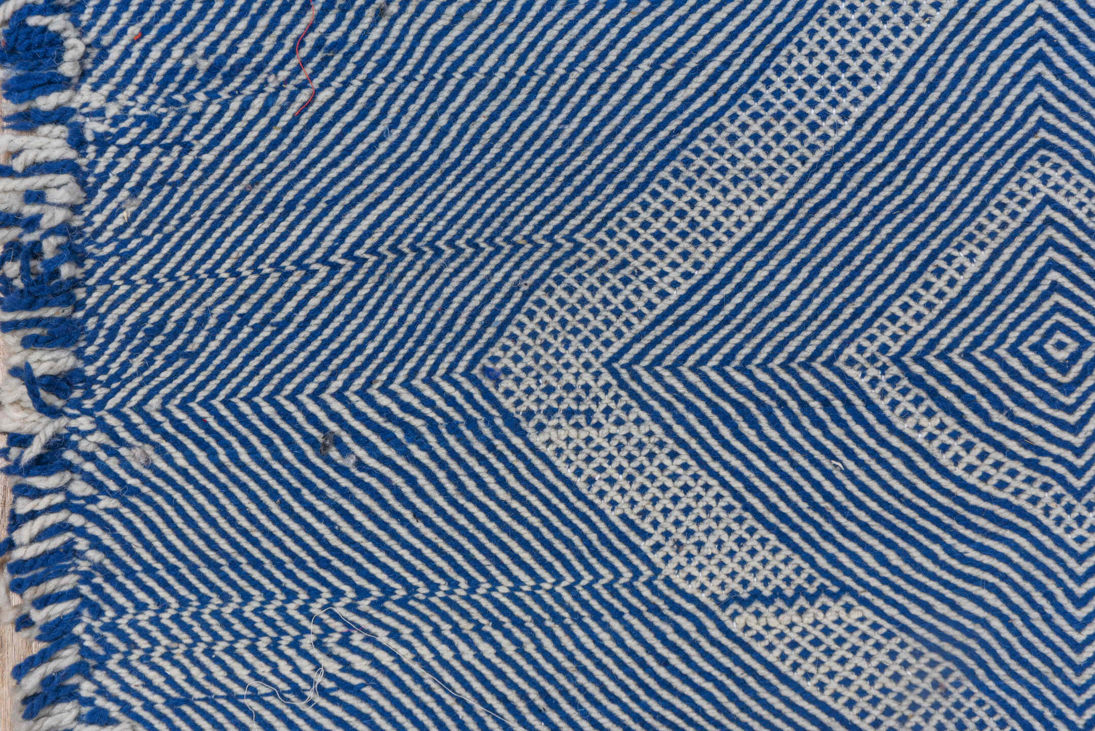 7' x 10' one-of-a-kind handmade vintage Kilim large size rug. Color palette: blue, dark gray, fiord, gray, light blue