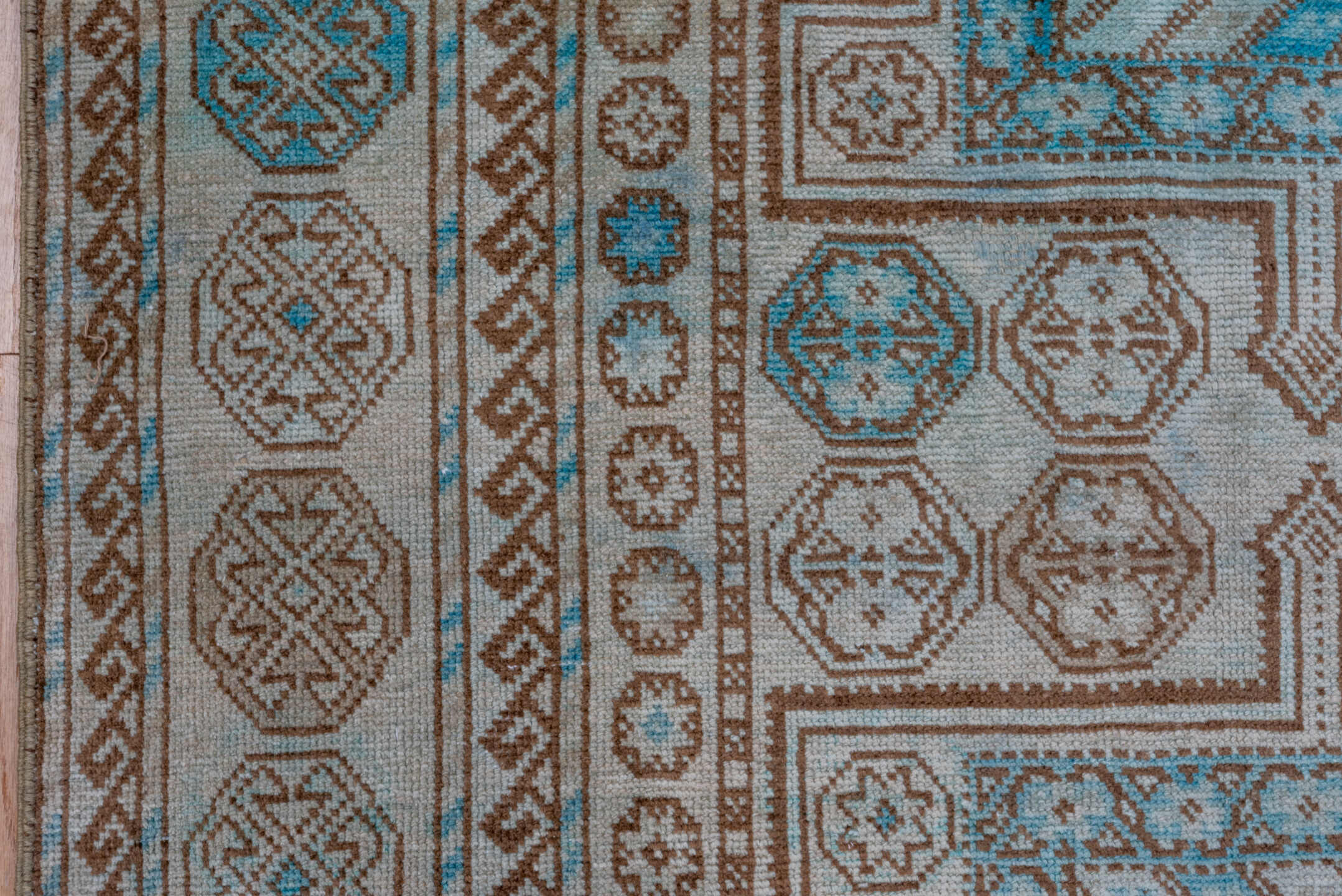 6' x 9' one-of-a-kind handmade vintage Turkish medium size rug. Color palette: ivory, brown, sky_blue, taupe, camel