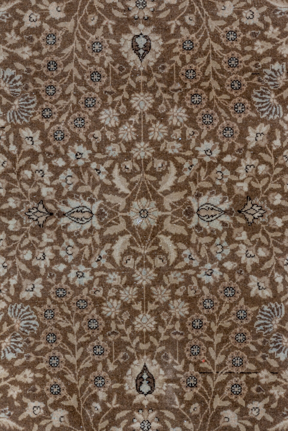 8' x 11' one-of-a-kind handmade antique Sivas large size rug. Color palette: taupe, ivory, brown, camel, beige, rose