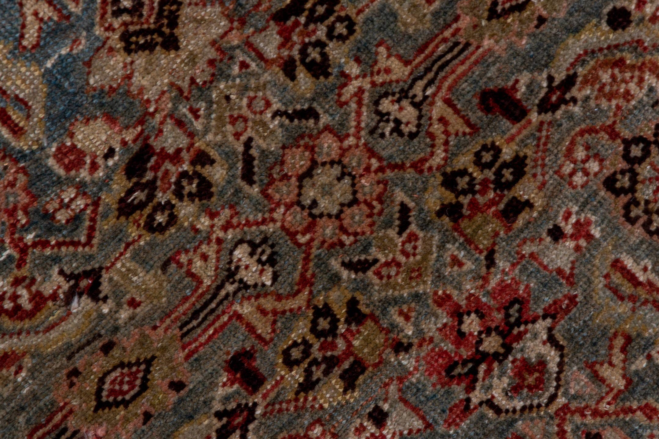 3' x 14' one-of-a-kind handmade antique Bidjar runner rug. Color palette: blue, ivory, rust, brown, terracotta, charcoal