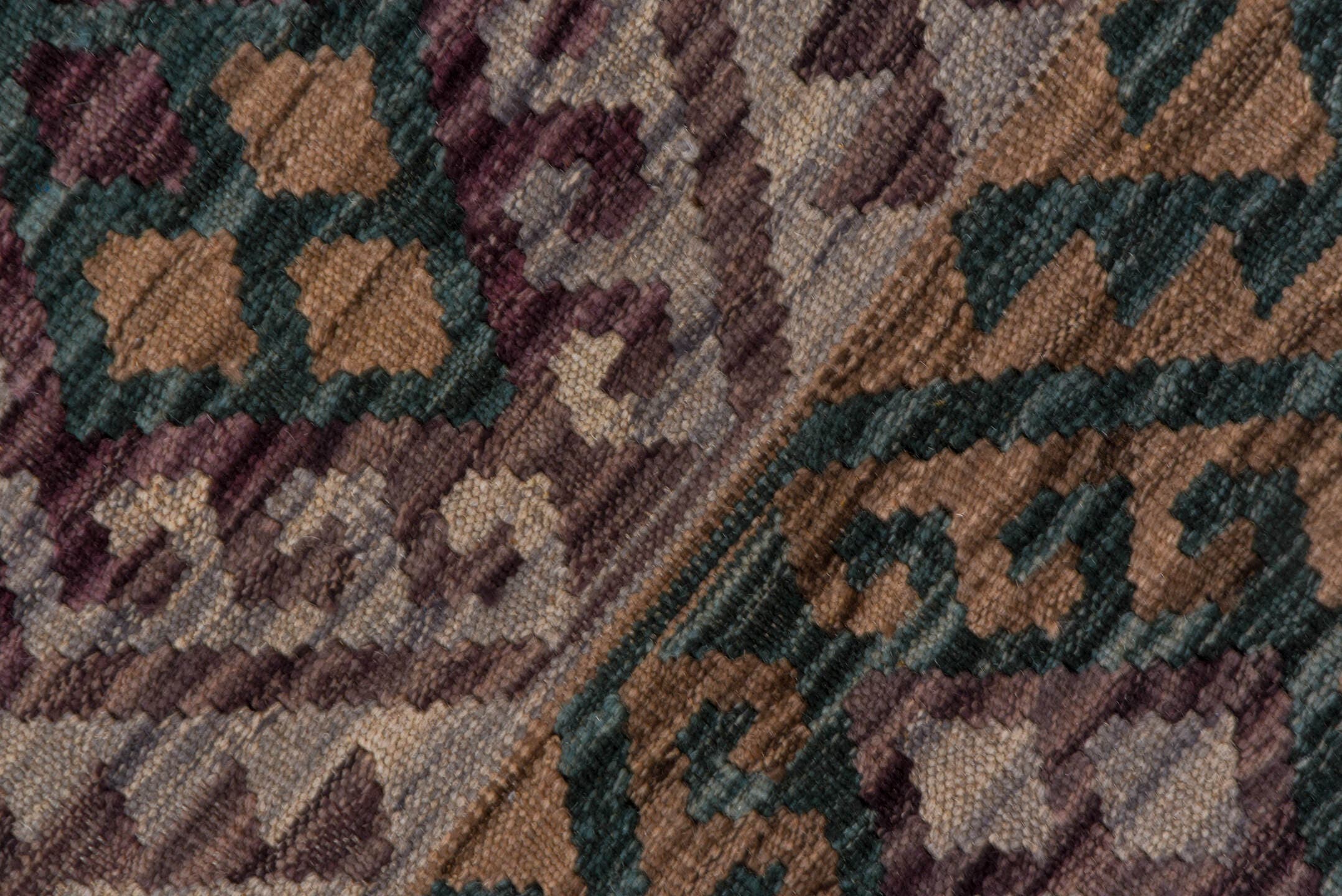 6' x 10' one-of-a-kind handmade vintage Kilim large size rug. Color palette: charcoal, mauve, taupe, teal, ivory, dusty_rose