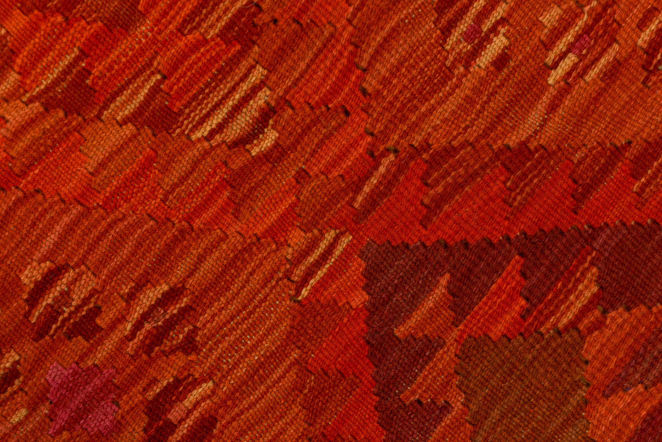 5' x 8' one-of-a-kind handmade vintage Kilim medium size rug. Color palette: brown, dark red, indian red, pink, red