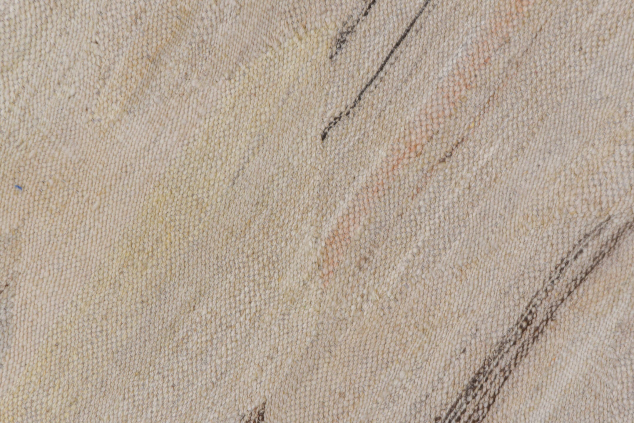 2' x 10' one-of-a-kind handmade vintage Kilim runner rug. Color palette: ivory, beige, taupe, camel, greige, charcoal, gray