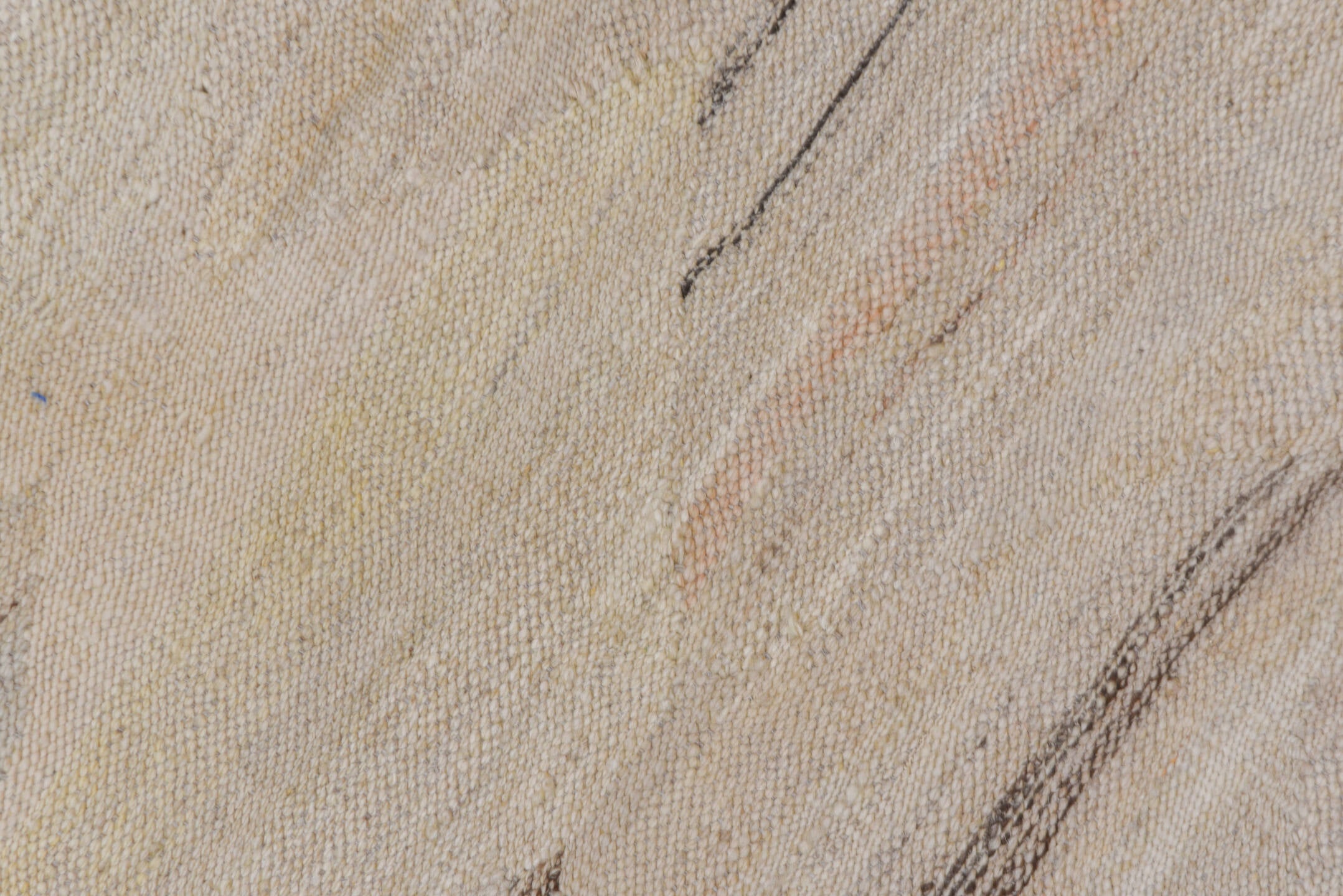 2' x 10' one-of-a-kind handmade vintage Kilim runner rug. Color palette: gray, light gray, off-white, pink, silver, snow