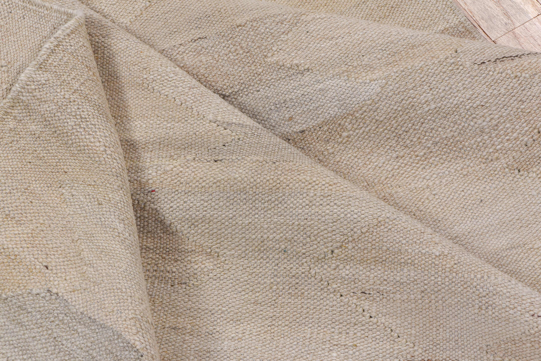 3' x 13' one-of-a-kind handmade vintage Kilim runner rug. Color palette: taupe, ivory, cream, pale_gray, beige, charcoal