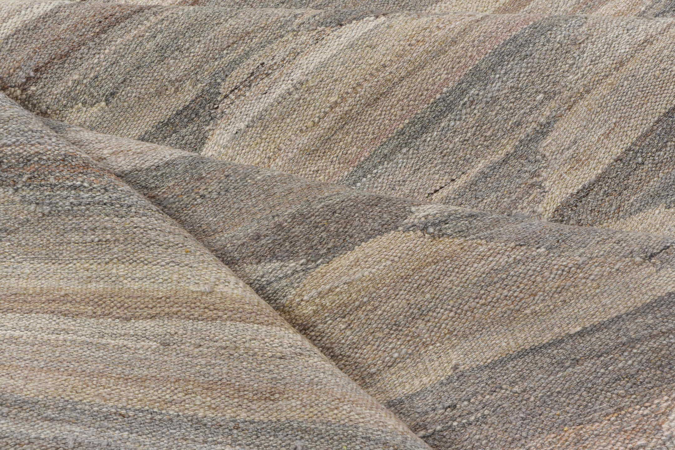 8' x 11' one-of-a-kind handmade vintage Kilim large size rug. Color palette: dark gray, gray, light gray, off-white, pink