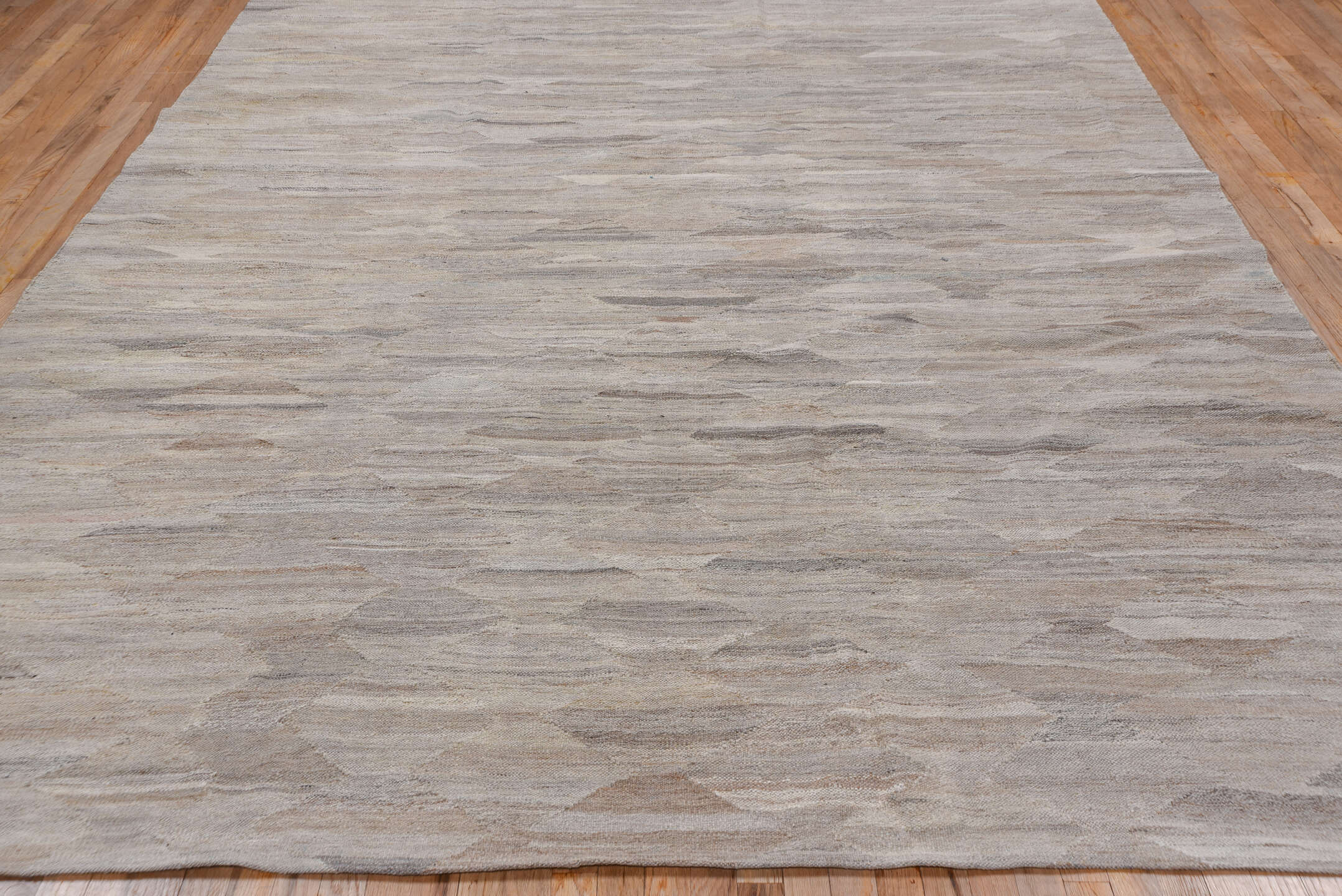8' x 12' one-of-a-kind handmade vintage Kilim large size rug. Color palette: ivory, taupe, beige, cream, greige, stone, gray