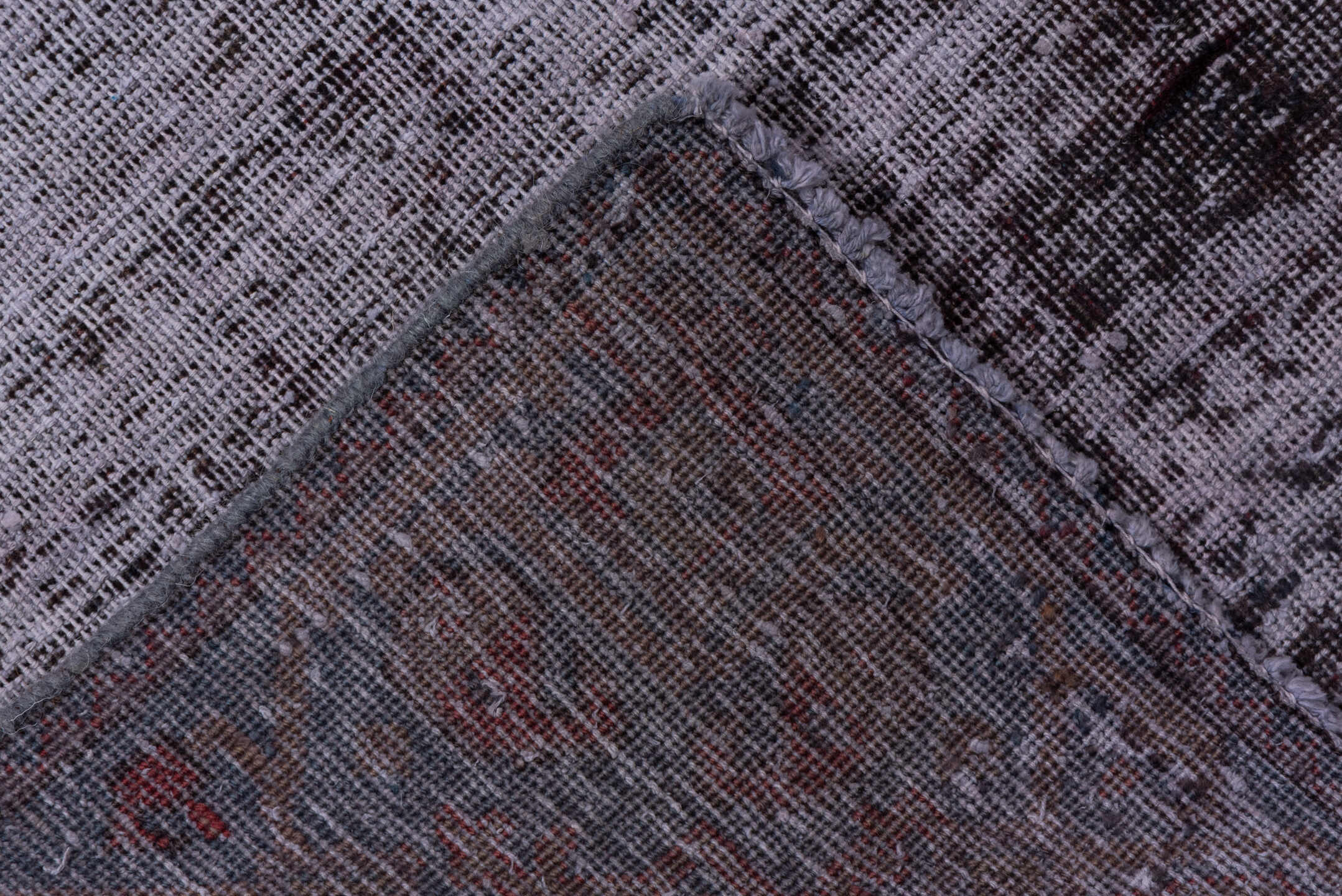 6' x 9' one-of-a-kind handmade vintage Overdyed medium size rug. Color palette: lavender, charcoal, taupe, mauve, ivory