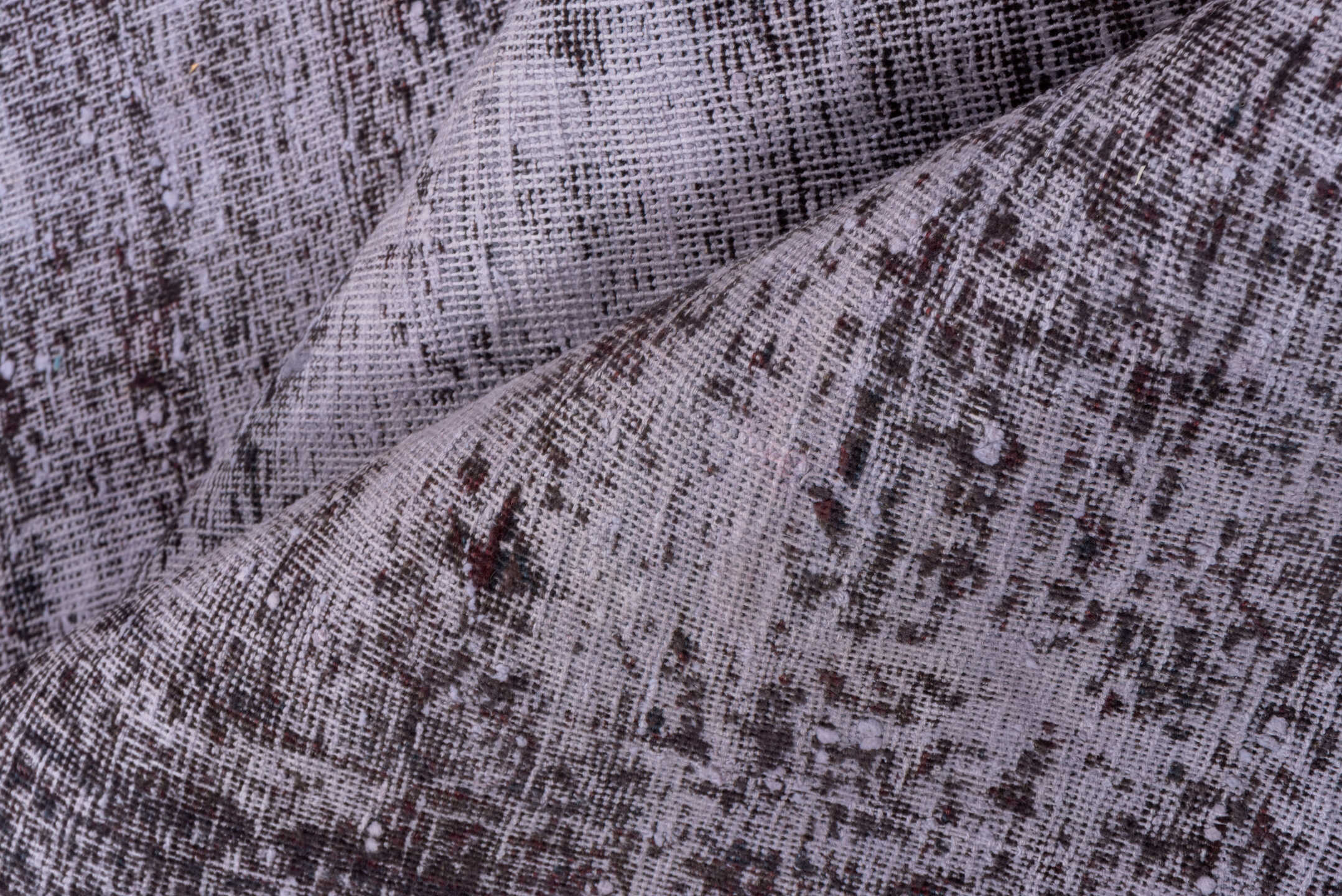 6' x 9' one-of-a-kind handmade vintage Overdyed medium size rug. Color palette: lavender, charcoal, taupe, mauve, ivory