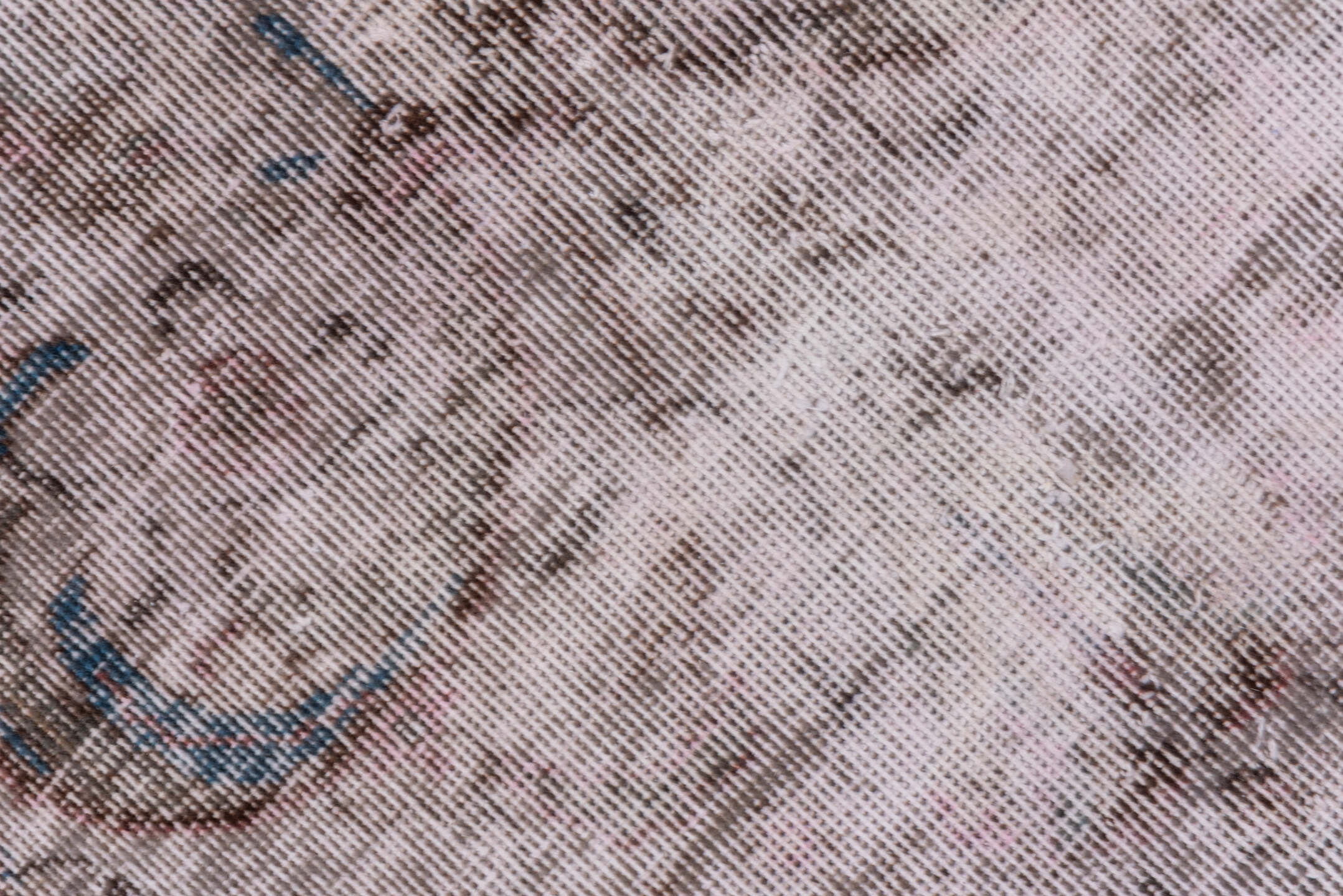 9' x 12' one-of-a-kind handmade vintage Overdyed large size rug. Color palette: blush, taupe, ivory, rose, brown, slate