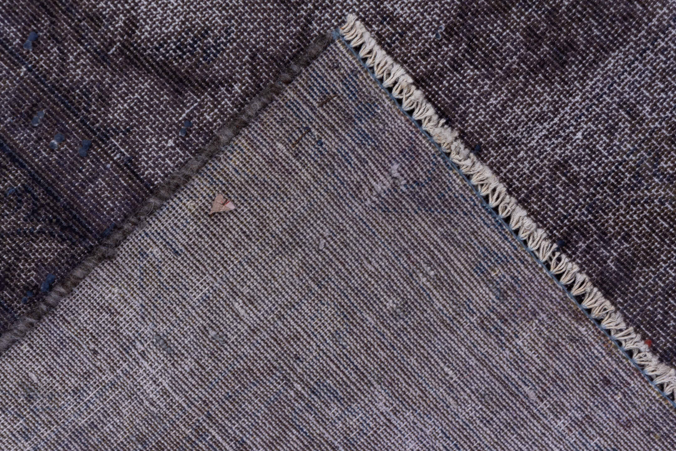 9' x 13' one-of-a-kind handmade vintage Sparta large size rug. Color palette: blue, gainsboro, gray, light gray, off-white