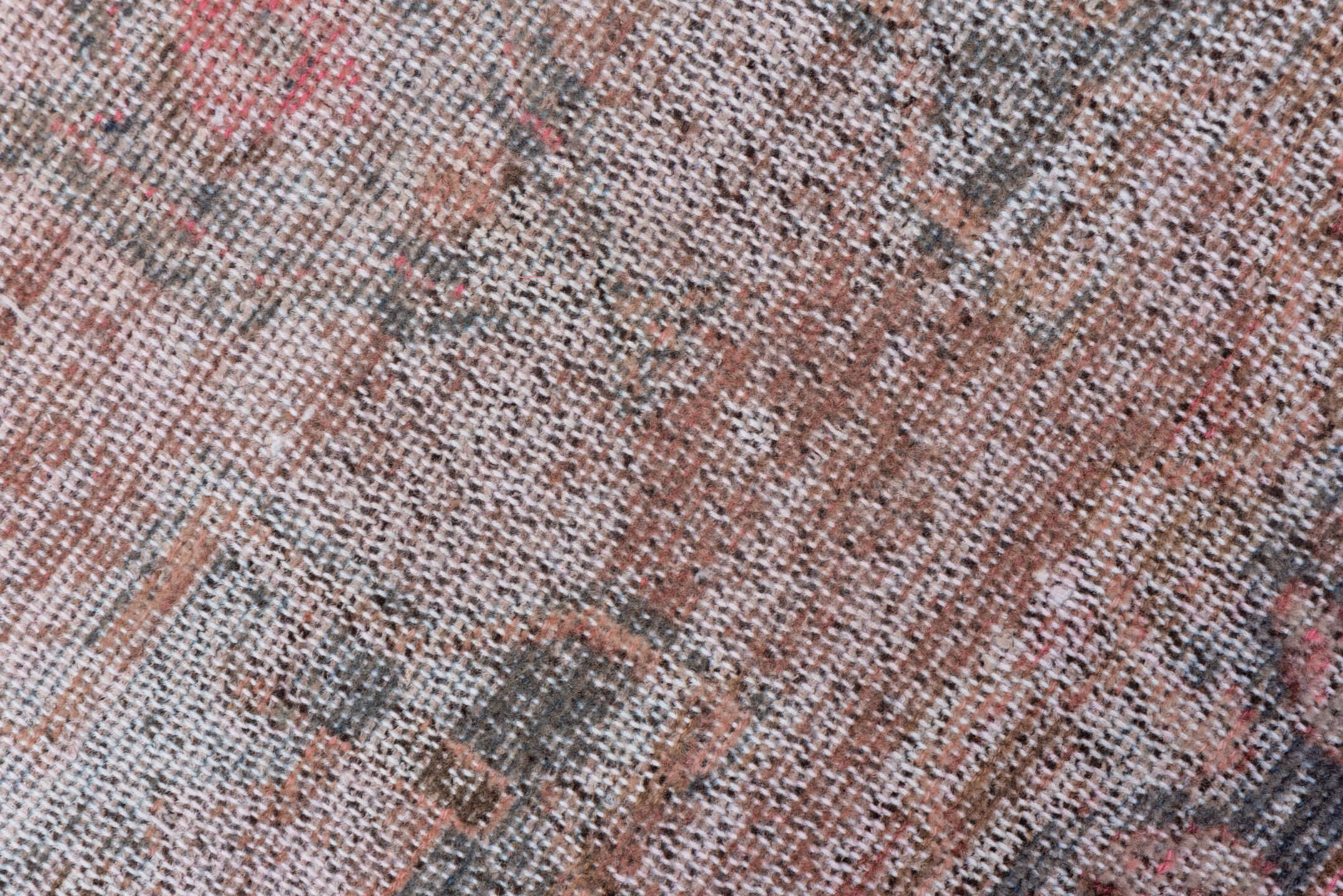 4' x 8' one-of-a-kind handmade vintage Overdyed rug. Color palette: gainsboro, gray, light gray, off-white, pink, rosy brown