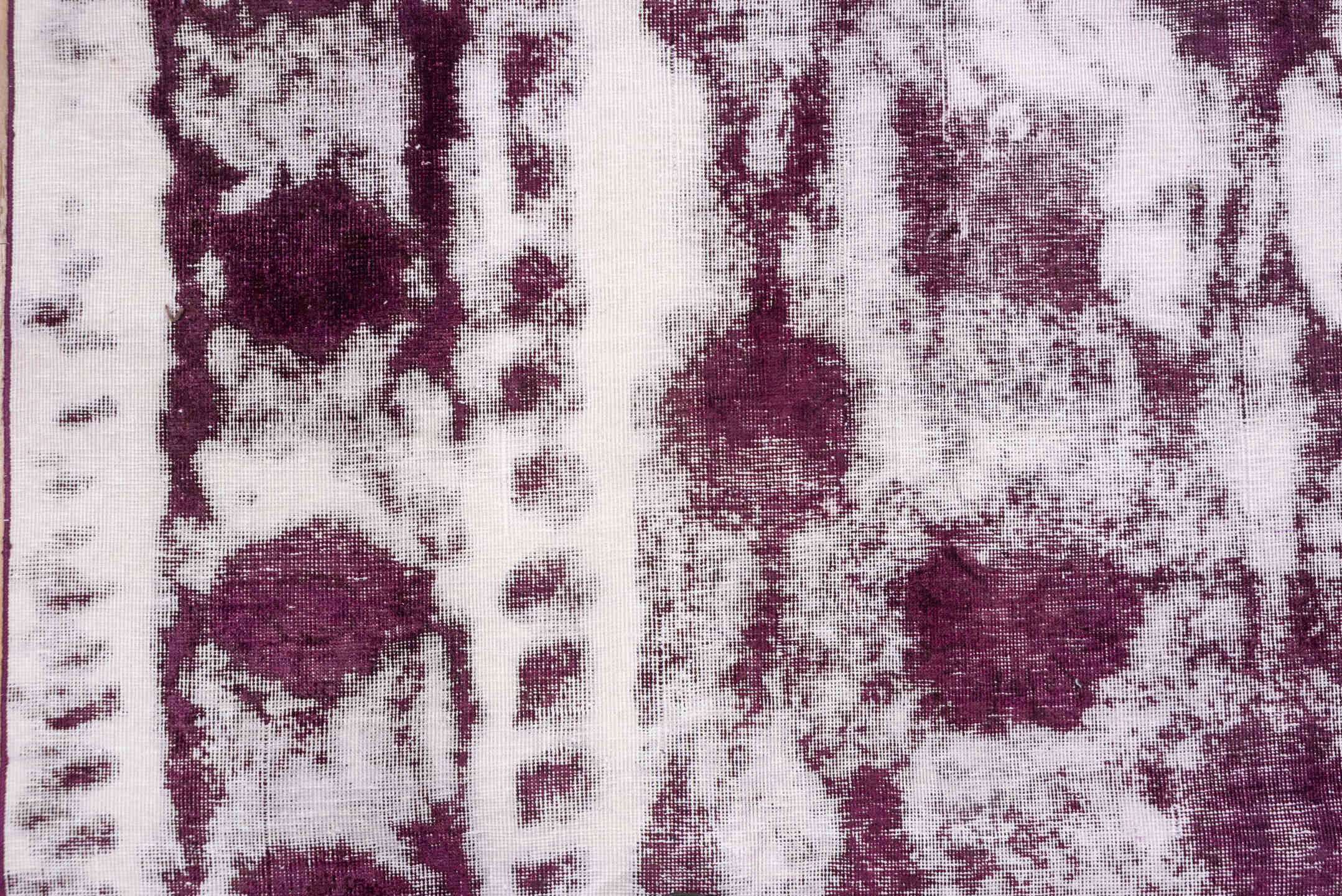 9' x 12' one-of-a-kind handmade vintage Overdyed large size rug. Color palette: ivory, plum, rose, taupe, pink, purple, red