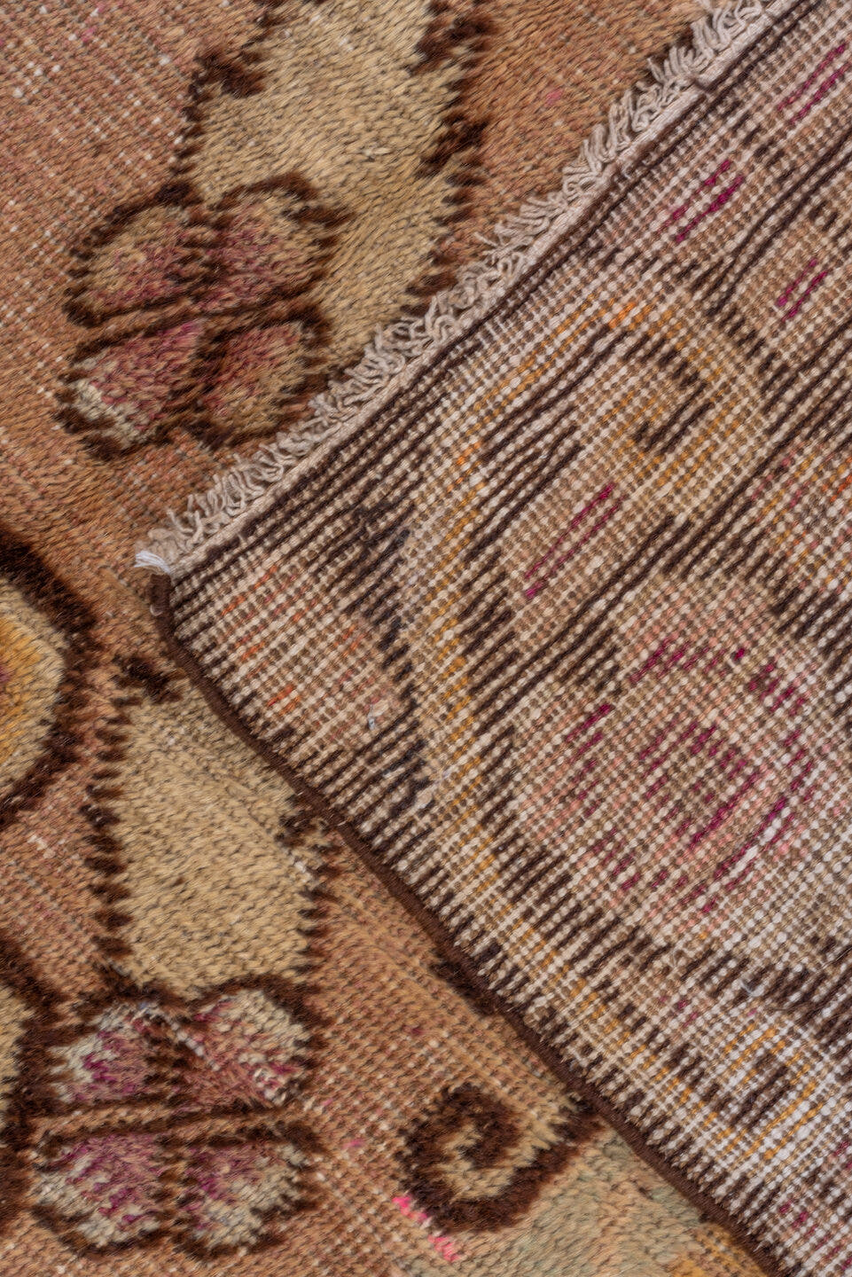4' x 6' one-of-a-kind handmade antique Khotan small size rug. Color palette: camel, brown, ivory, rose, pale blue, gold