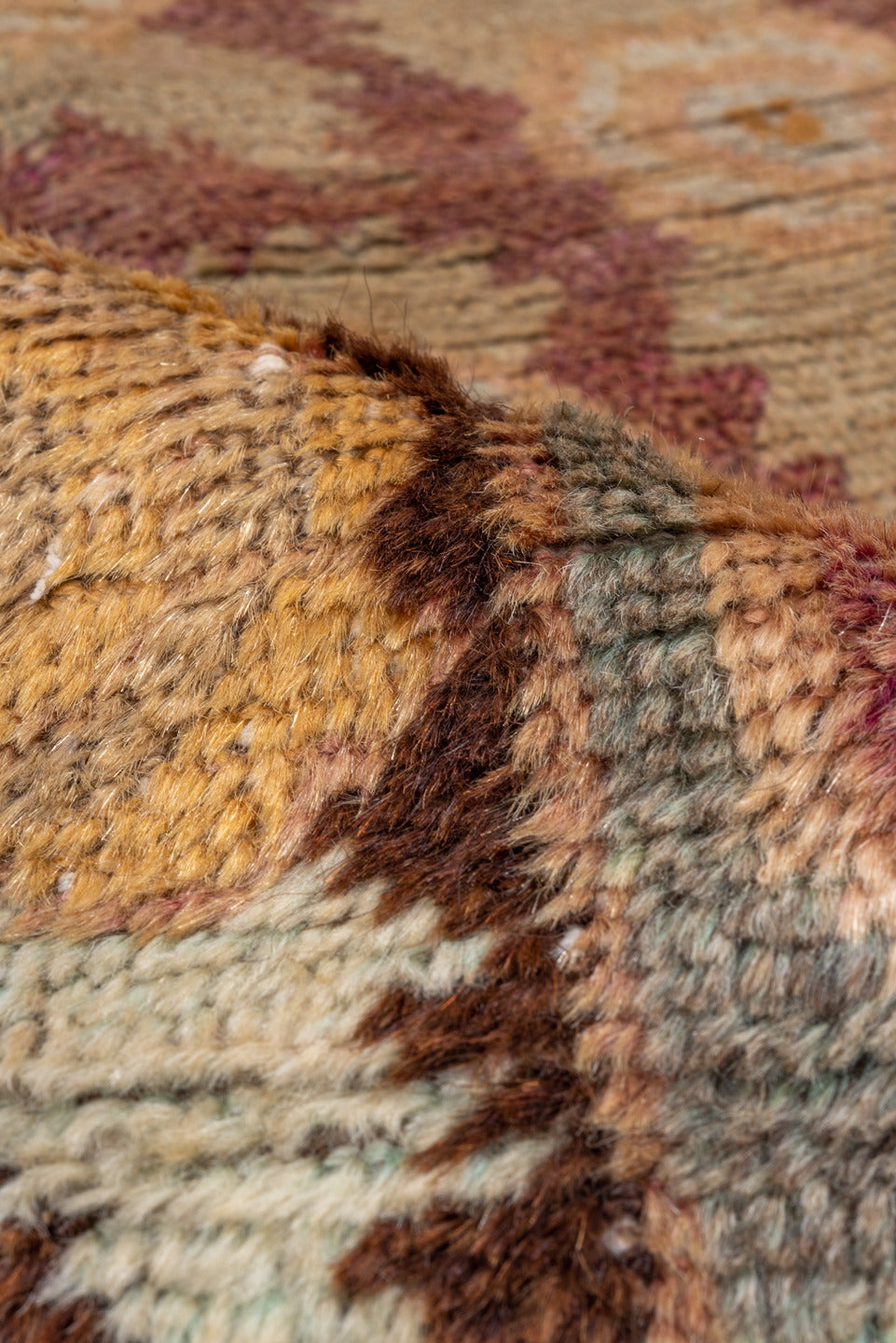 4' x 6' one-of-a-kind handmade antique Khotan small size rug. Color palette: camel, brown, ivory, rose, pale blue, gold