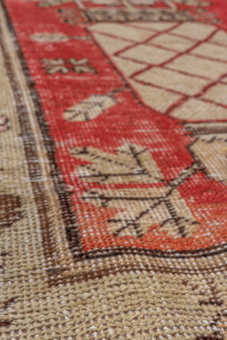 4' x 7' one-of-a-kind handmade vintage Khotan rug. Color palette: brown, fire brick, gray, indian red, light gray, off-white