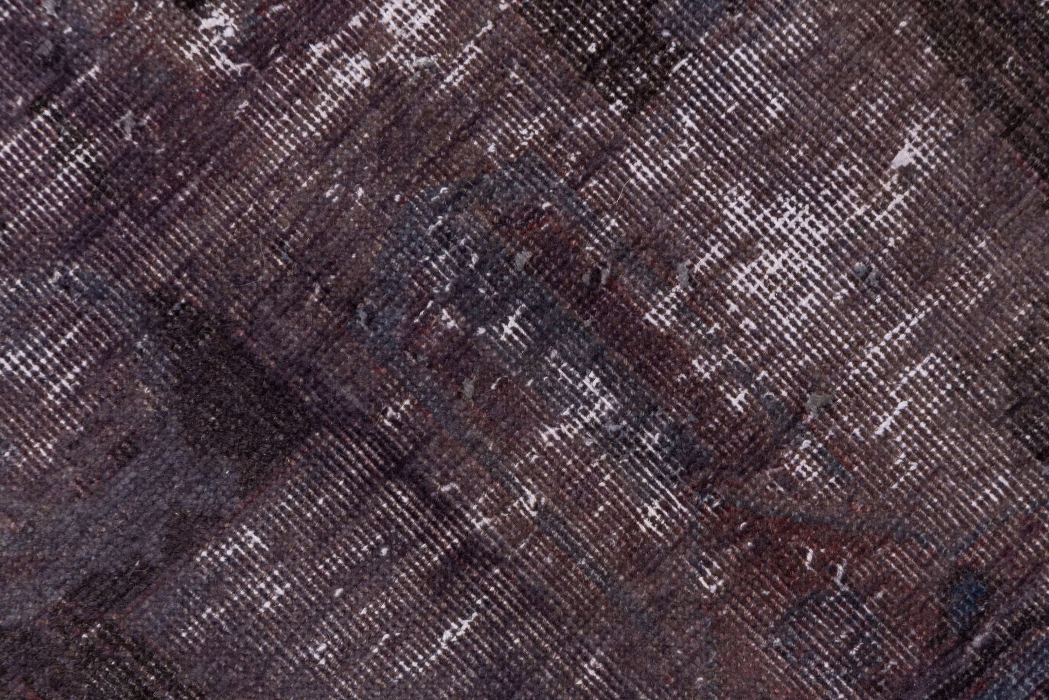 9' x 12' one-of-a-kind handmade vintage Distressed large size rug. Color palette: plum, mauve, charcoal, taupe, slate