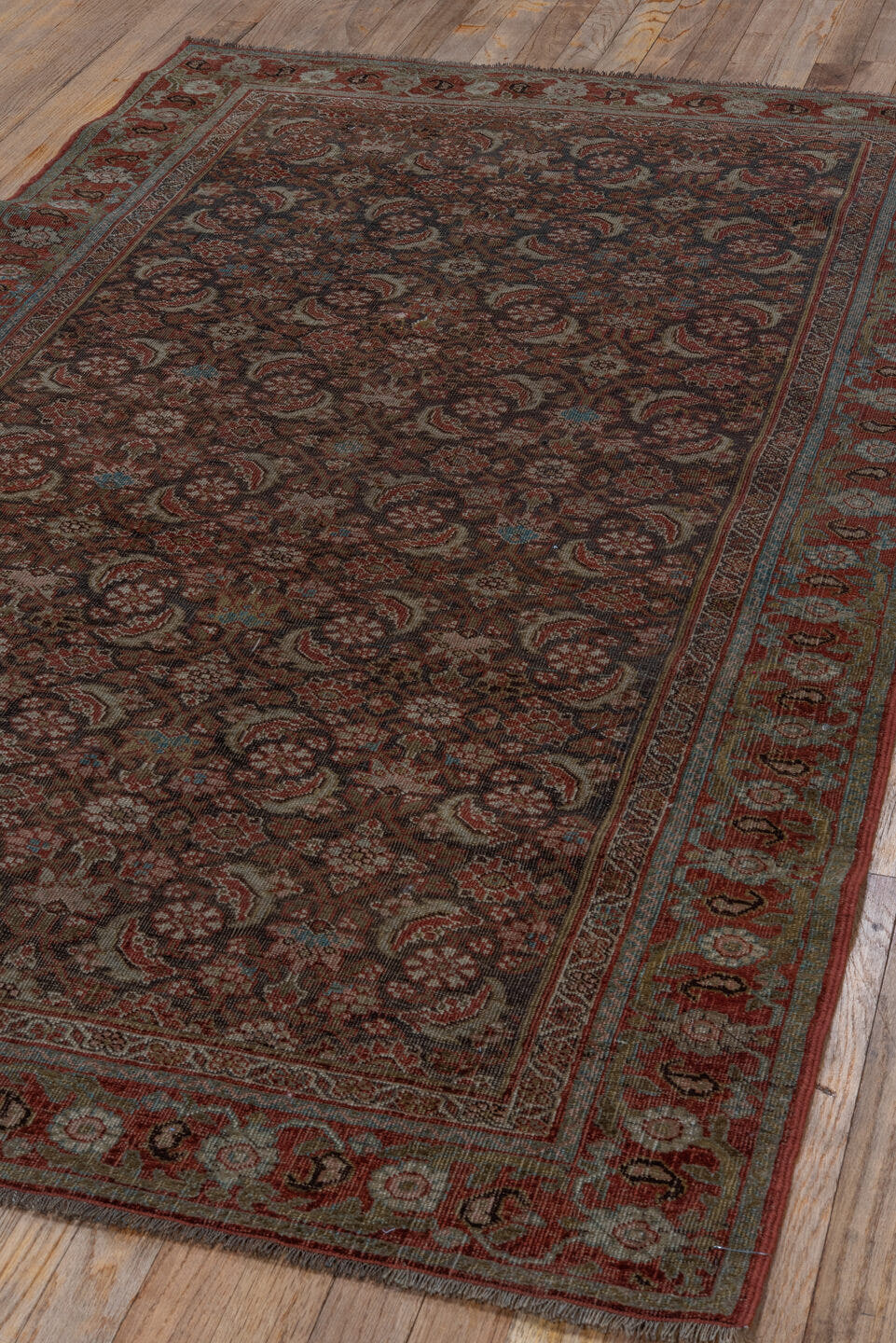 4' x 6' one-of-a-kind handmade antique Bidjar small size rug. Color palette: rust, brown, ivory, sage, rose, slate, burgundy
