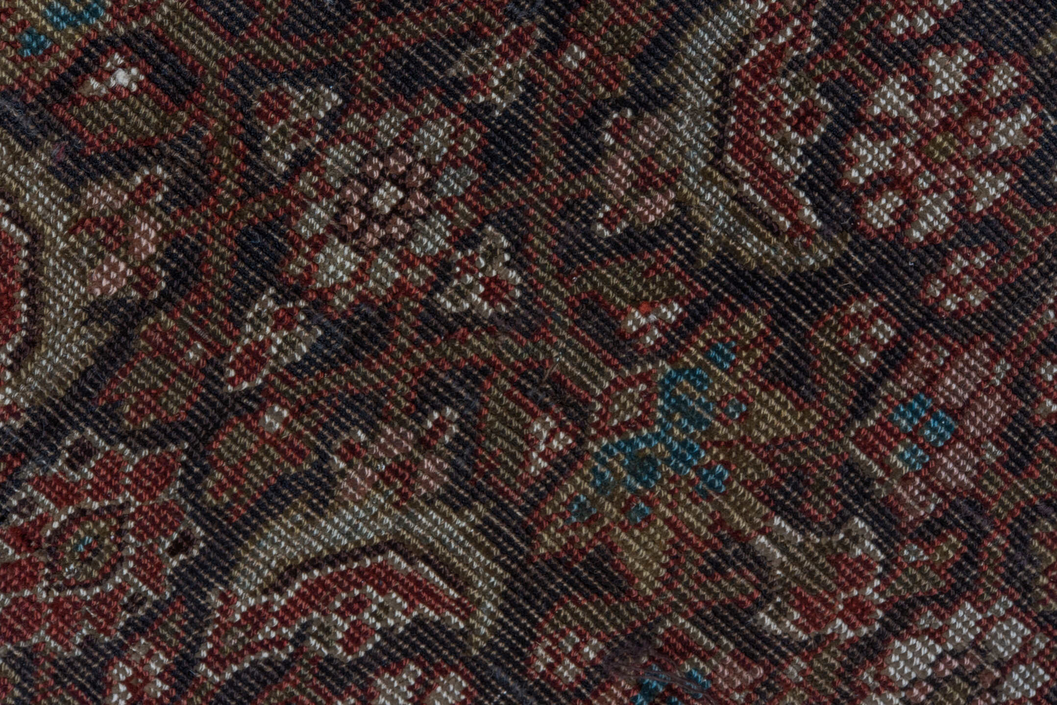 4' x 6' one-of-a-kind handmade vintage Bidjar small size rug. Color palette: black, blue, brown, gray, pink, red, redwood