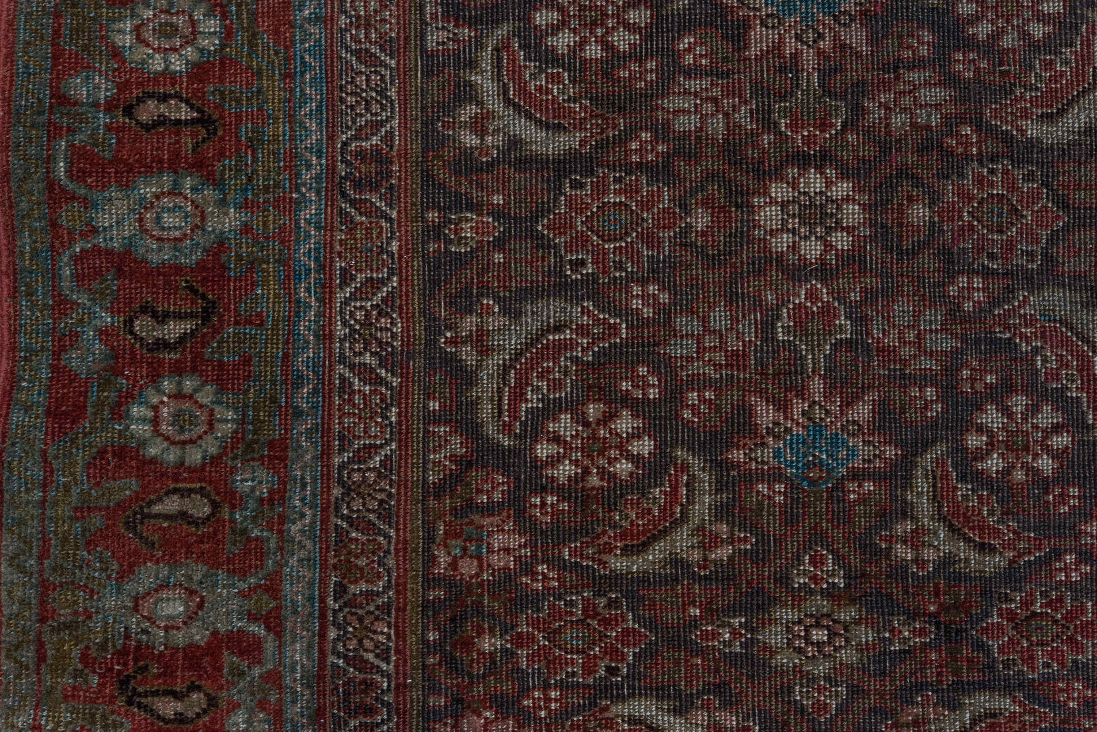4' x 6' one-of-a-kind handmade vintage Bidjar small size rug. Color palette: black, blue, brown, gray, pink, red, redwood
