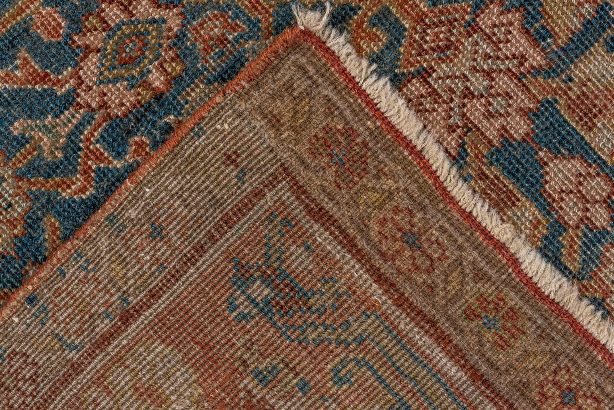 5' x 11' one-of-a-kind handmade antique Bidjar rug. Color palette: rust, blue, ivory, camel, slate, taupe, gold, terracotta