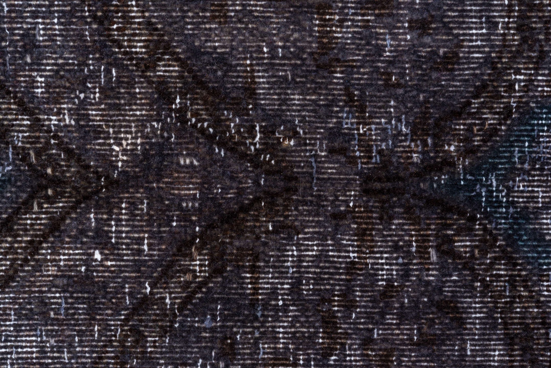 10' x 12' one-of-a-kind handmade vintage Overdyed large size rug. Color palette: black, blue, gray, light gray, off-white