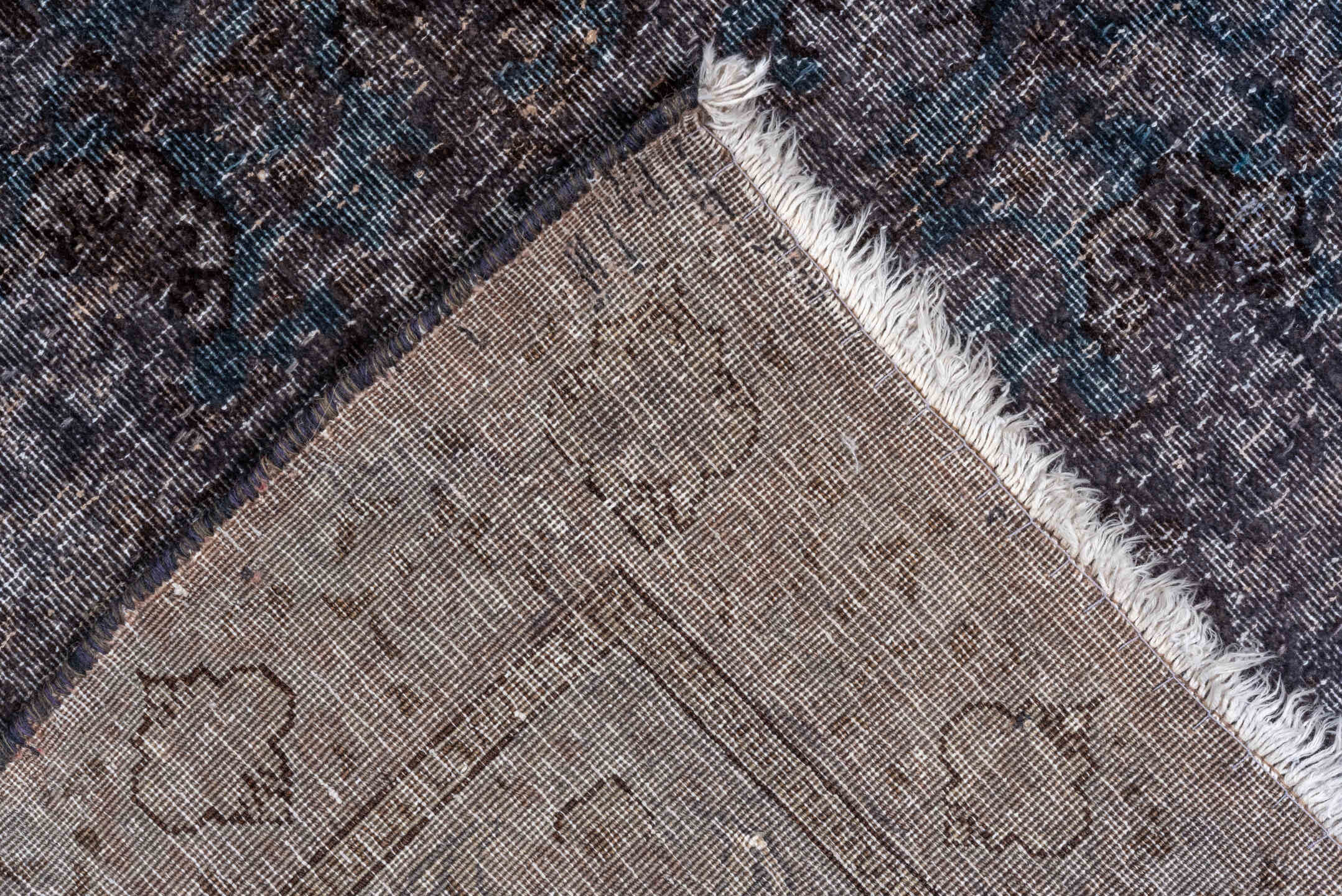 10' x 12' one-of-a-kind handmade antique Overdyed large size rug. Color palette: charcoal, indigo, slate, teal, ink, blue