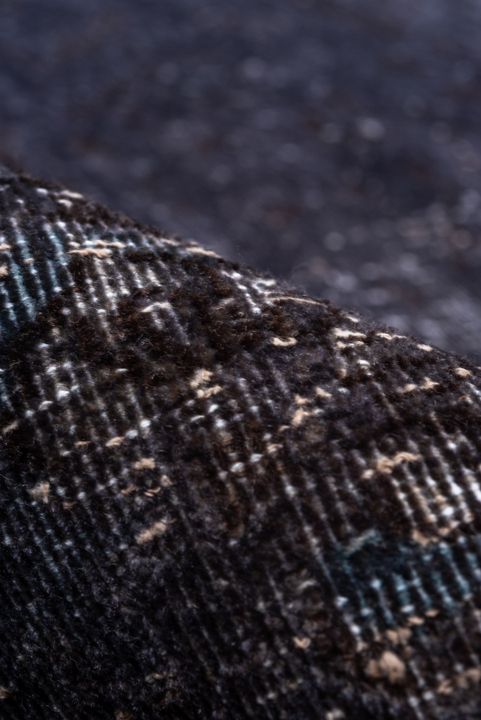 10' x 12' one-of-a-kind handmade vintage Overdyed large size rug. Color palette: black, blue, gray, light gray, off-white