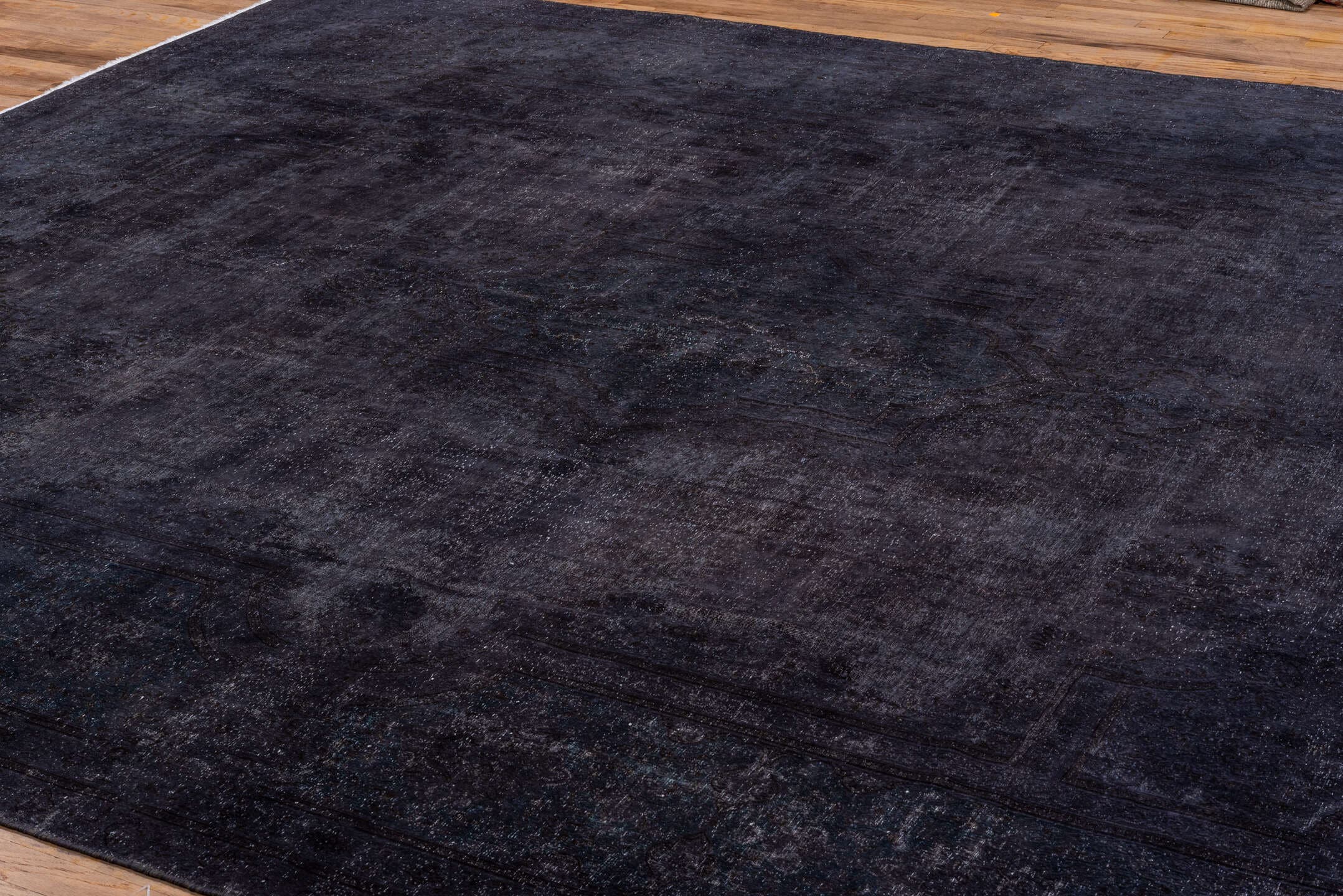 10' x 12' one-of-a-kind handmade antique Overdyed large size rug. Color palette: charcoal, indigo, slate, teal, ink, blue