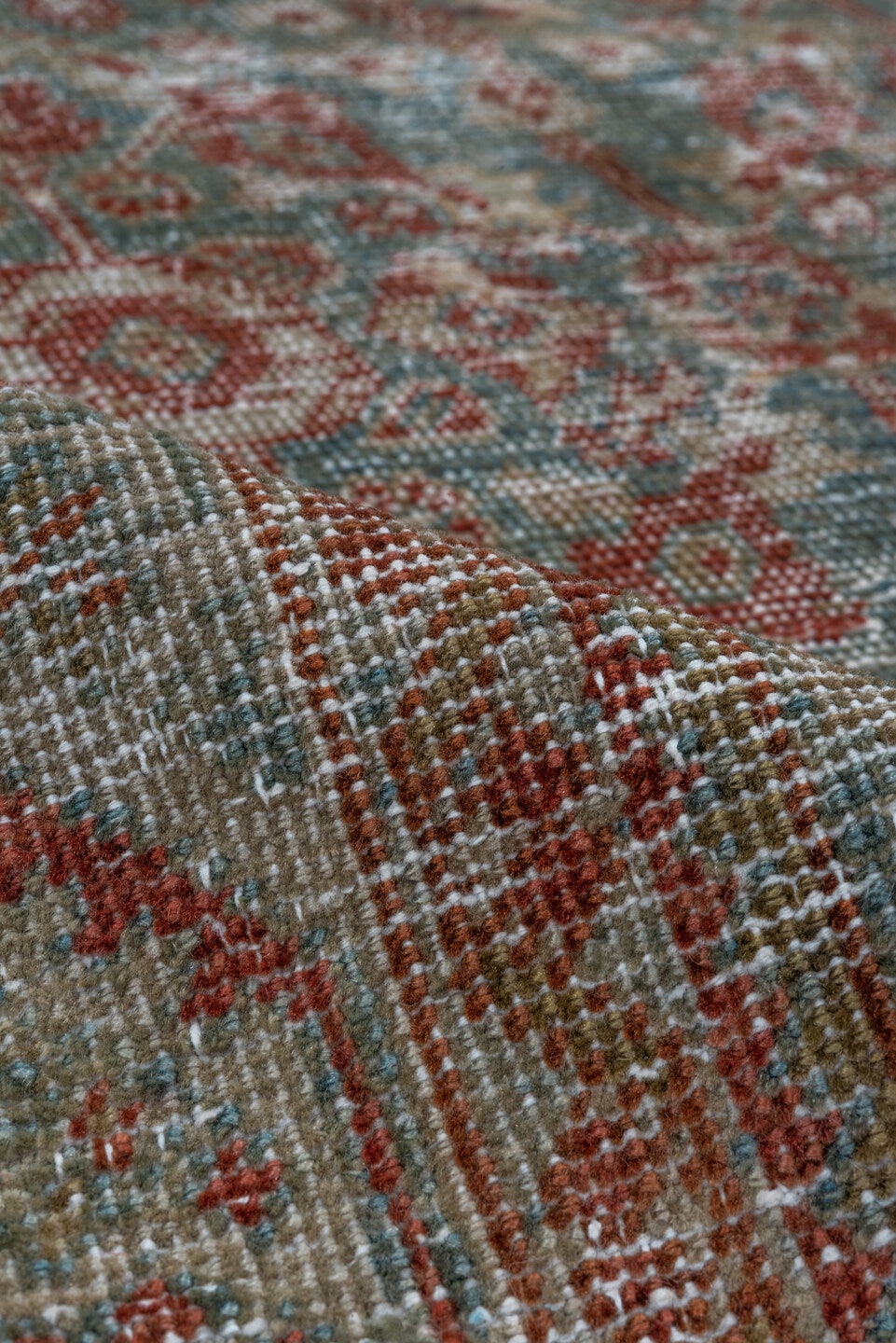 4' x 6' one-of-a-kind handmade antique Farahan small size rug. Color palette: pale blue, rust, ivory, taupe, sage