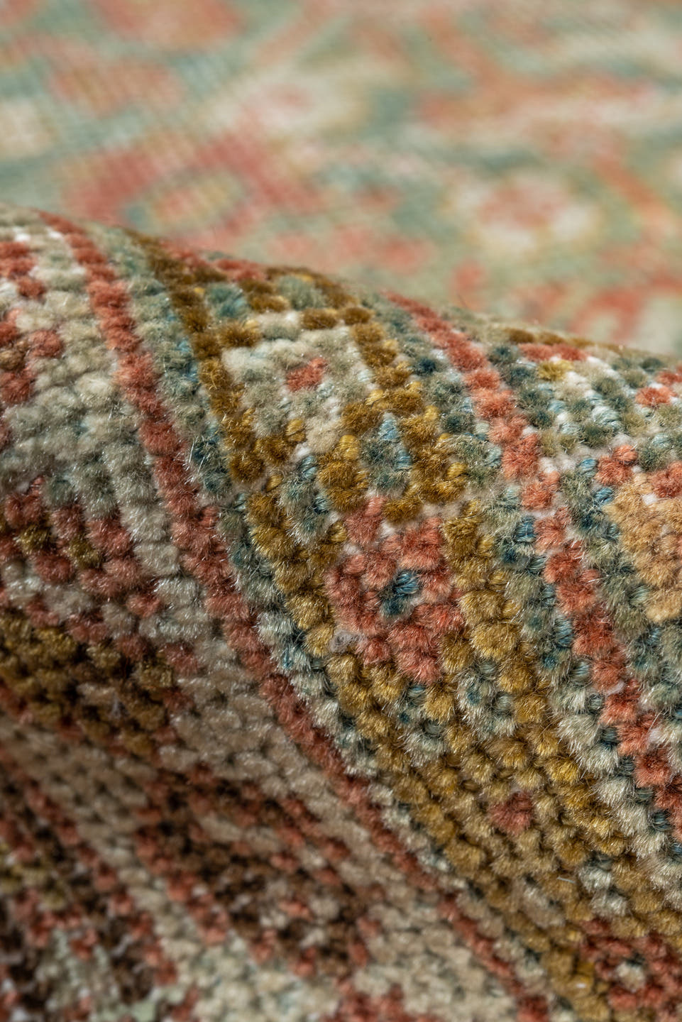 4' x 6' one-of-a-kind handmade antique Farahan small size rug. Color palette: seafoam, terra cotta, ivory, sage, rose, taupe