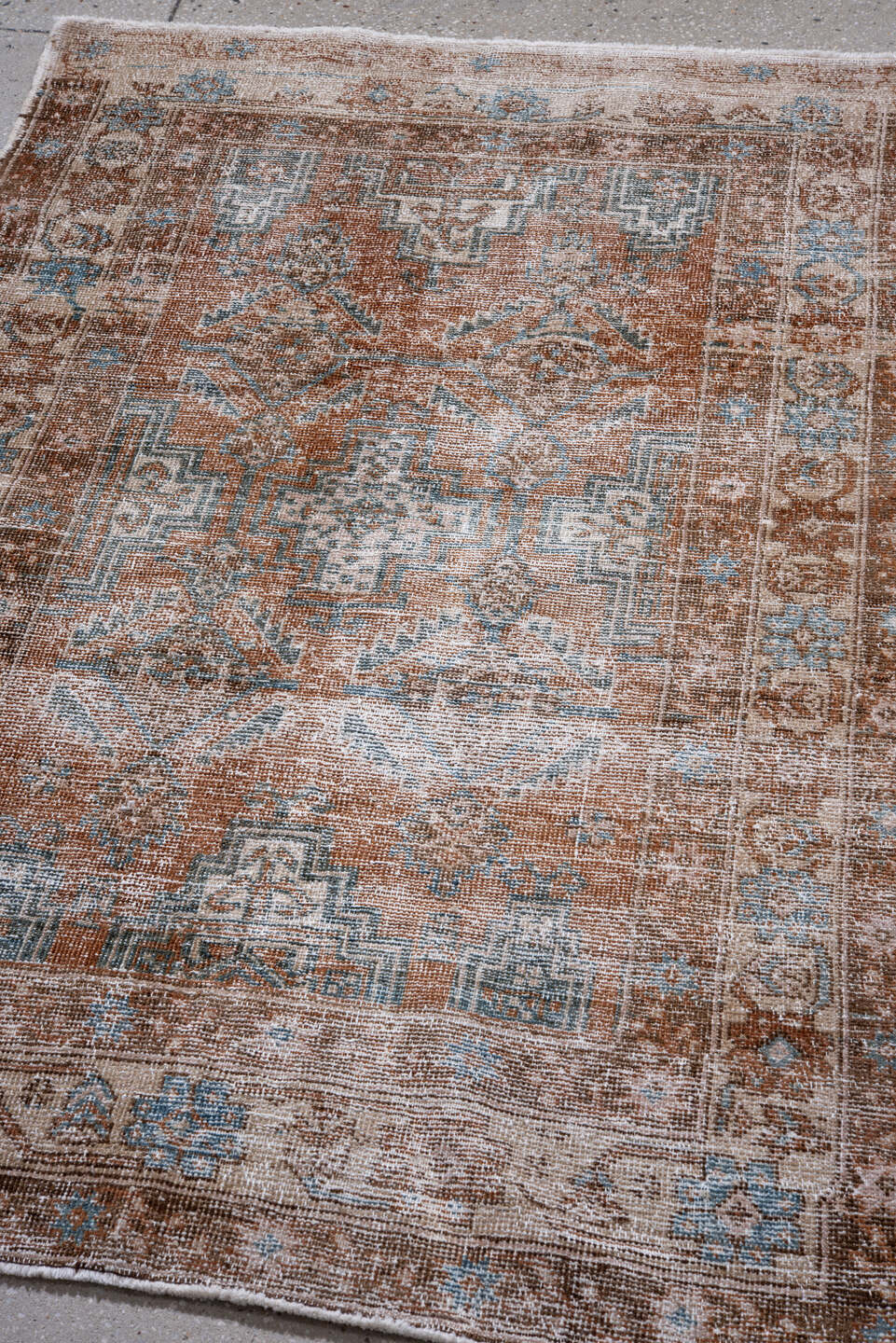 3' x 5' one-of-a-kind handmade vintage Afshar small size rug. Color palette: blue, brown, dark gray, dim gray, gray