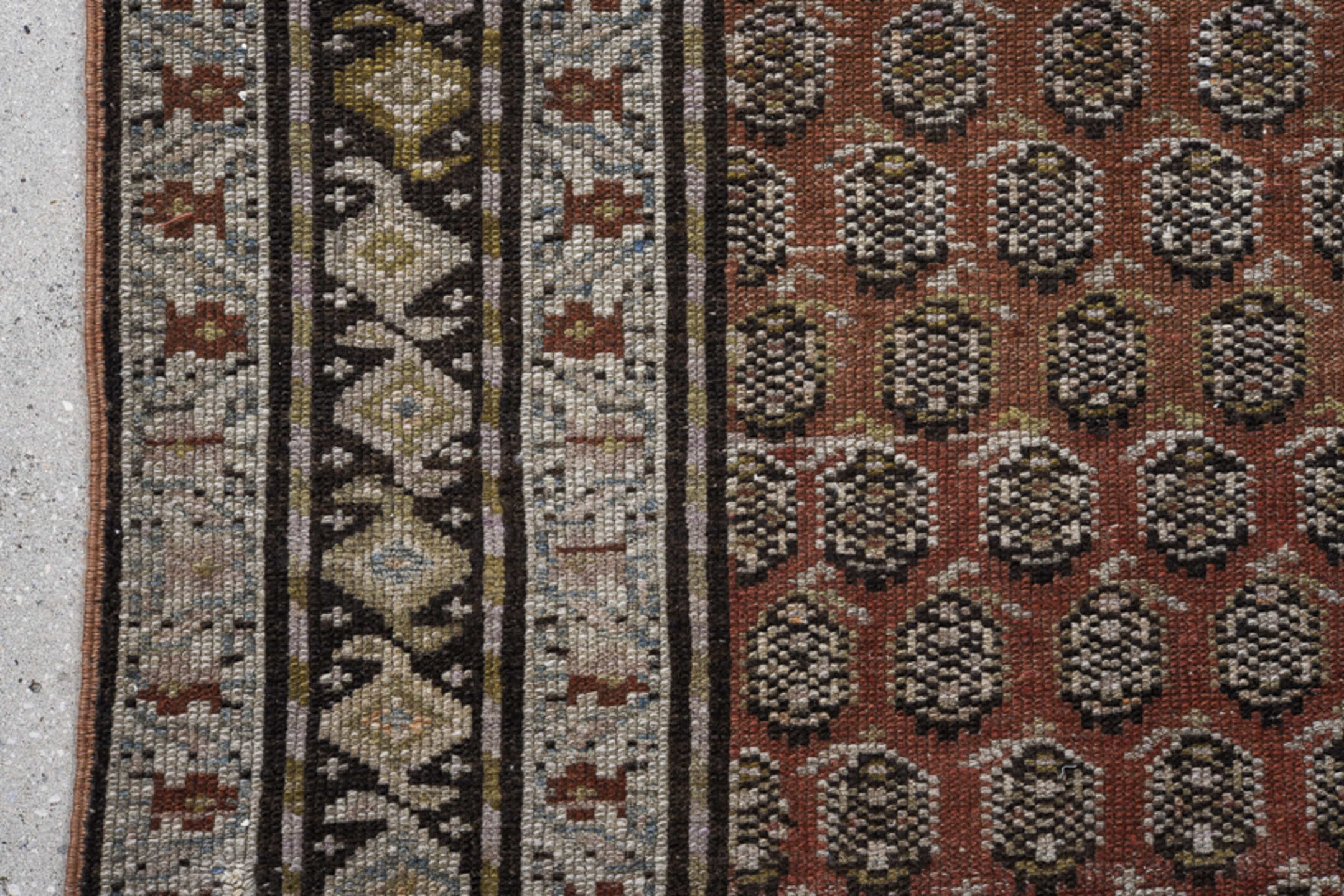 3' x 14' one-of-a-kind handmade antique Malayer runner rug. Color palette: ivory, rust, charcoal, taupe, camel, brown, slate