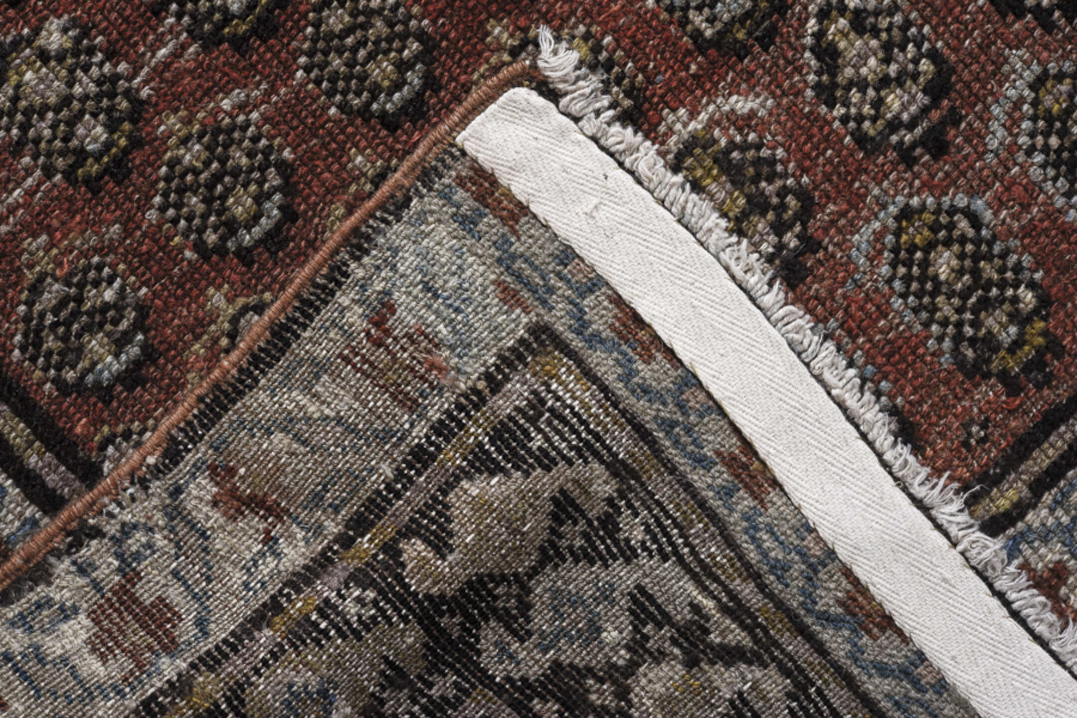 3' x 14' one-of-a-kind handmade vintage Malayer runner rug. Color palette: black, brown, charcoal, dark gray, dim gray, gray