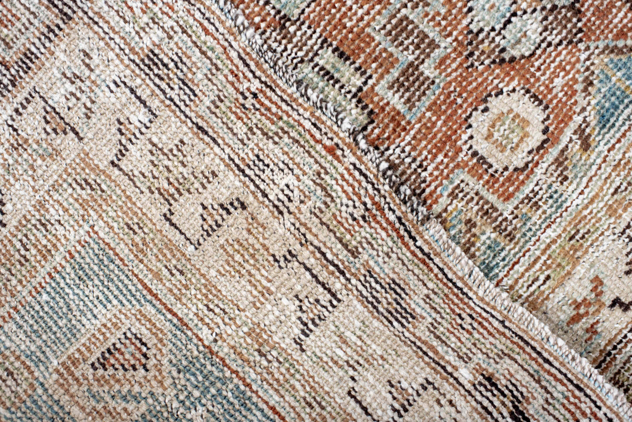 4' x 6' one-of-a-kind handmade antique Afshar small size rug. Color palette: ivory, light blue, camel, rust, taupe, brown