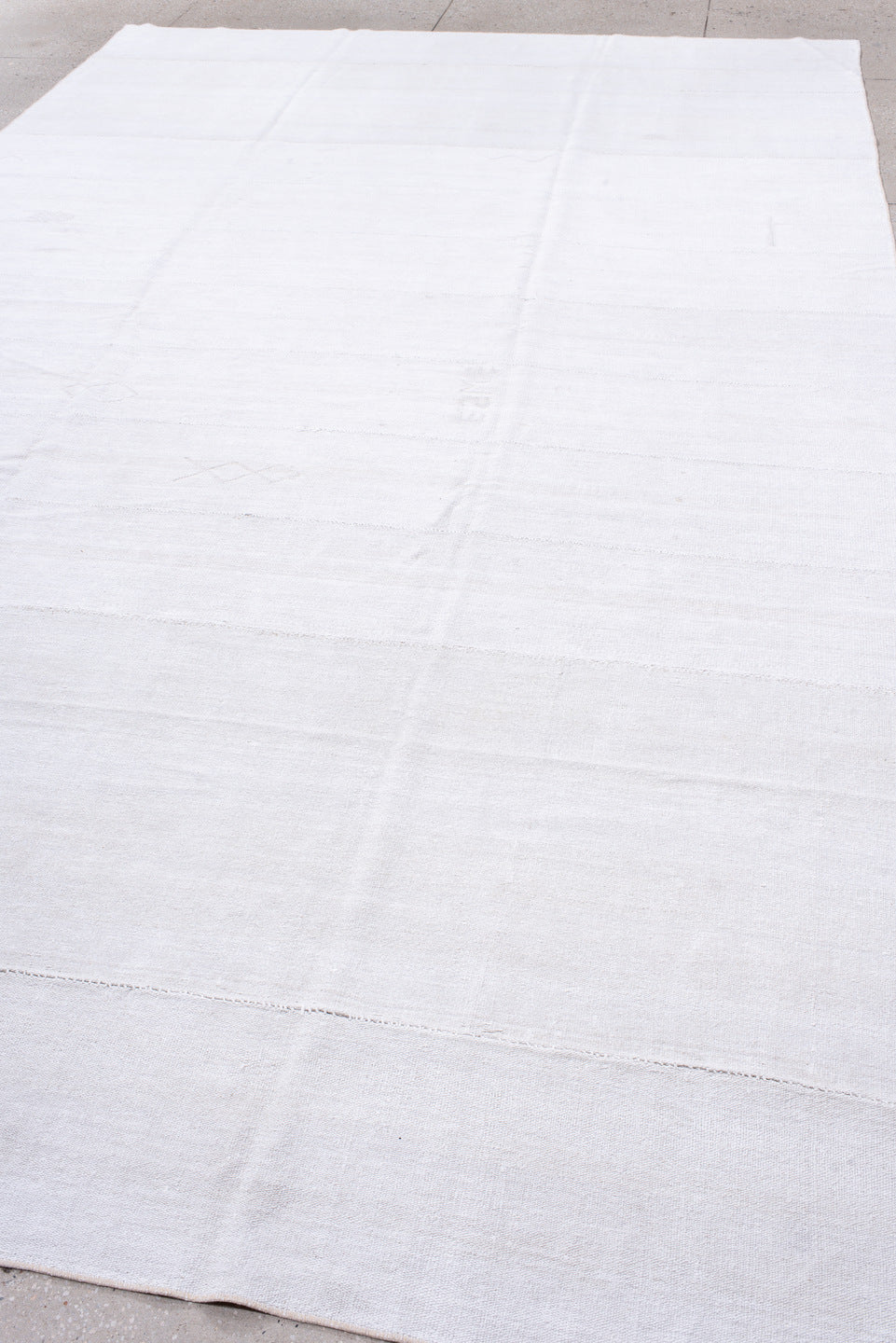 8' x 13' one-of-a-kind handmade antique Flatweave large size rug. Color palette: ivory, cream, taupe, beige, gray