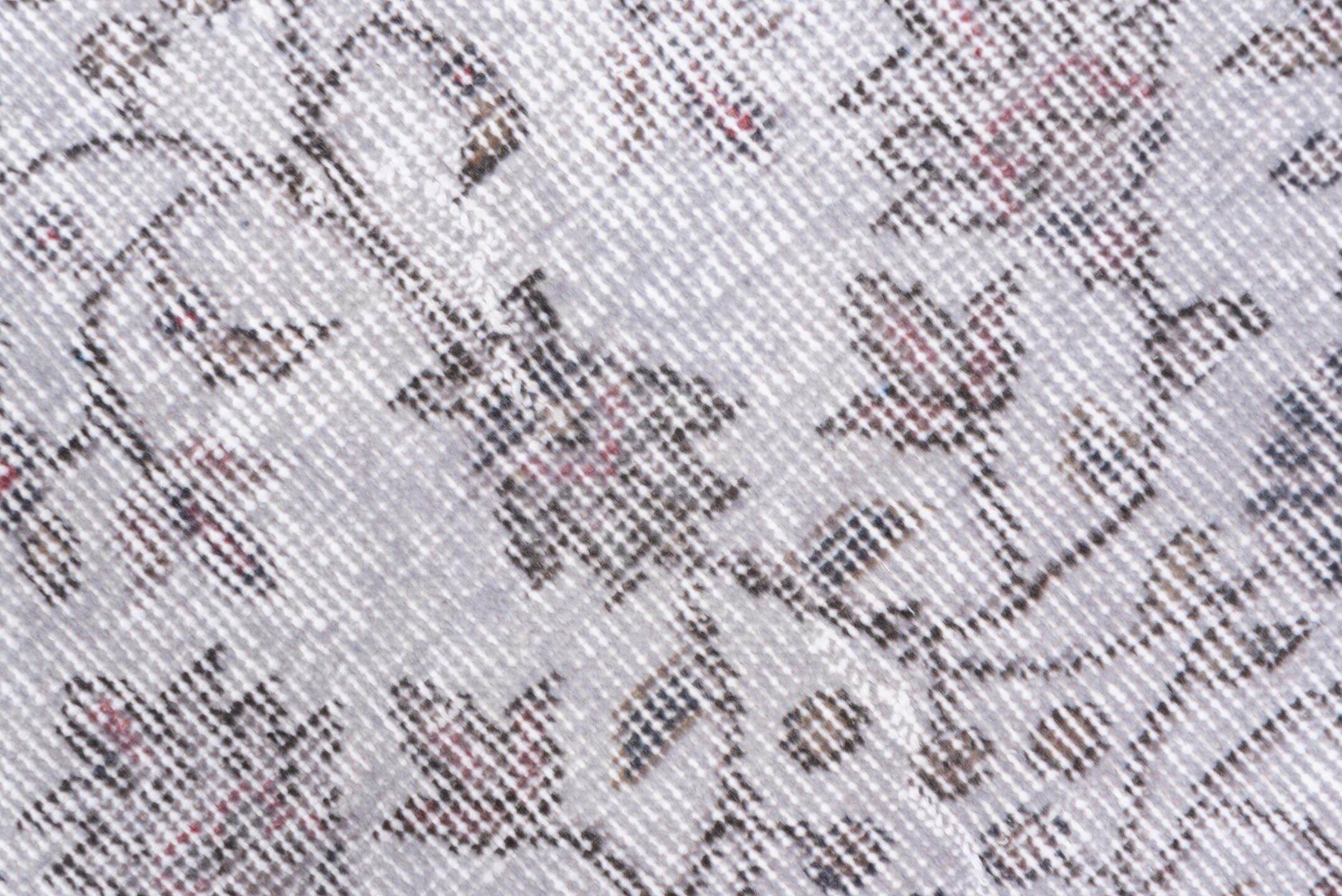 5' x 9' one-of-a-kind handmade vintage Overdyed medium size rug. Color palette: dark gray, gainsboro, gray, light gray