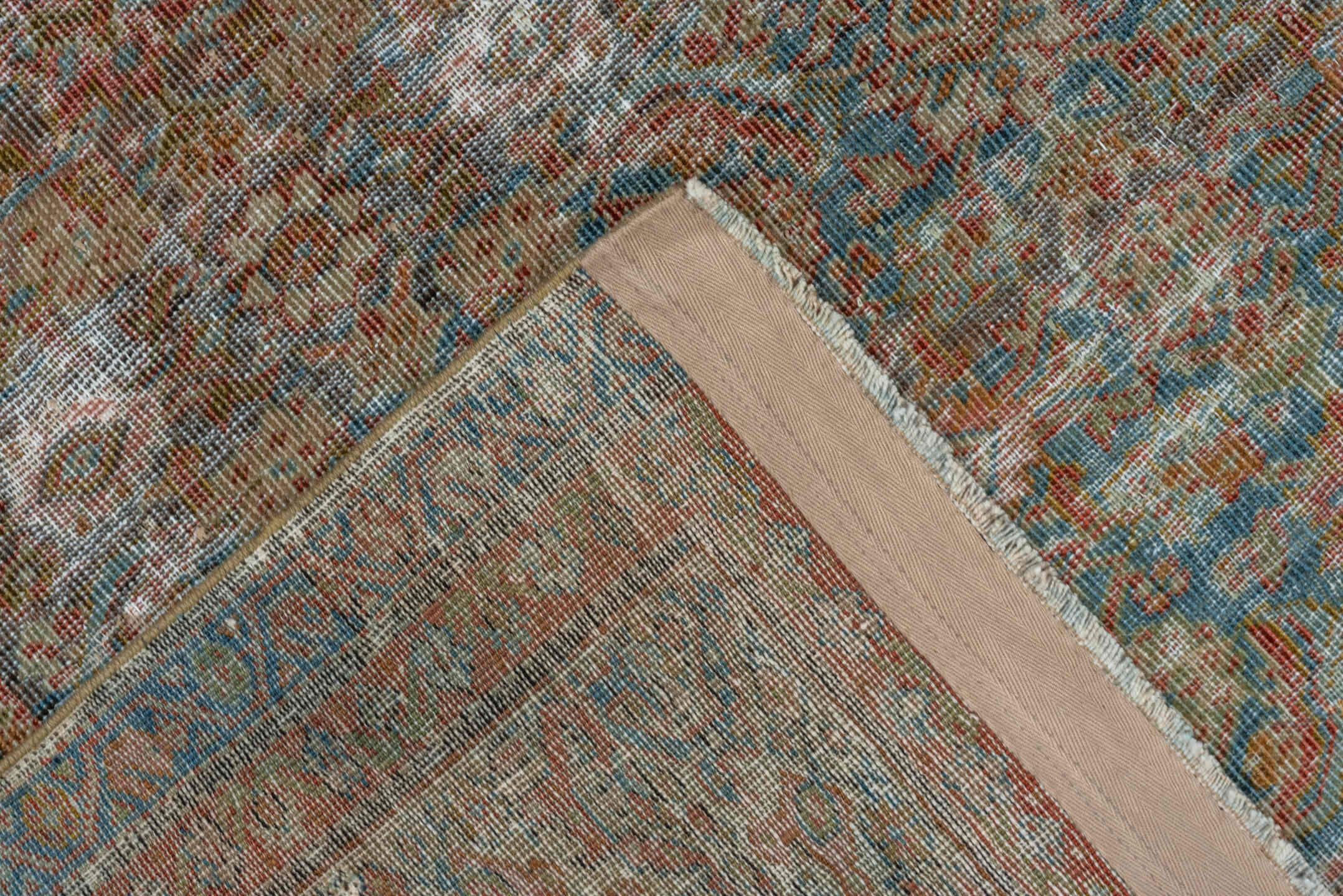 4' x 6' one-of-a-kind handmade antique Farahan small size rug. Color palette: rust, ivory, aqua, taupe, brown, slate
